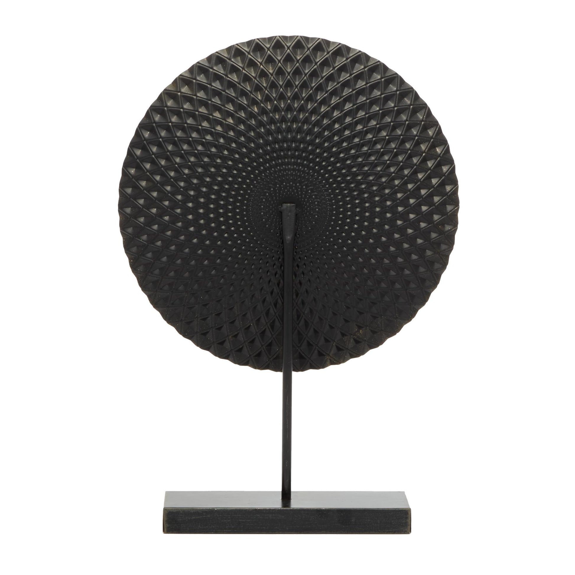 Geometric Gray Metal Decorative Sculpture with Black Base