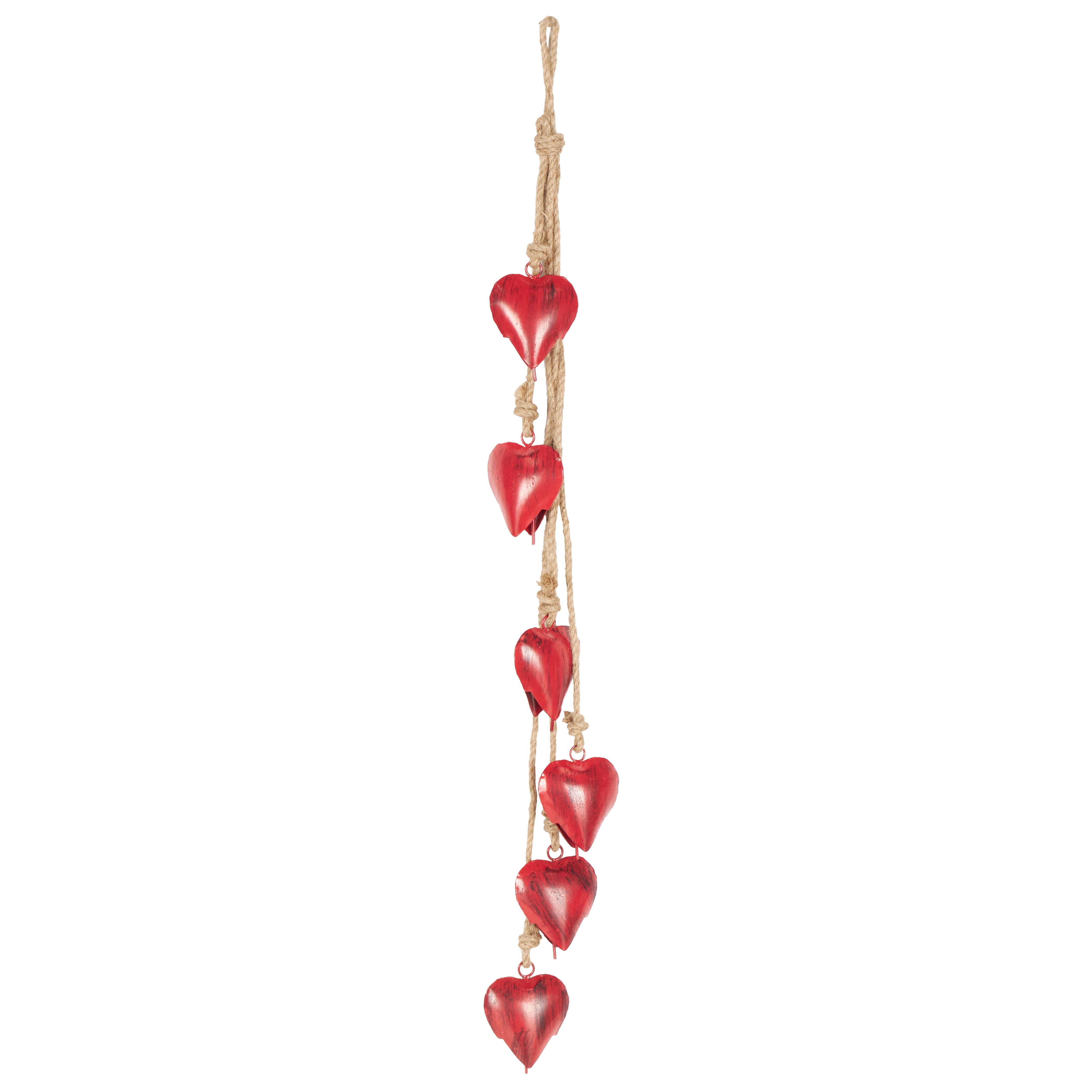 Heart Metal Tibetan Inspired Indoor Outdoor Decorative Cow Bells with 6 Bells on Jute Hanging Rope
