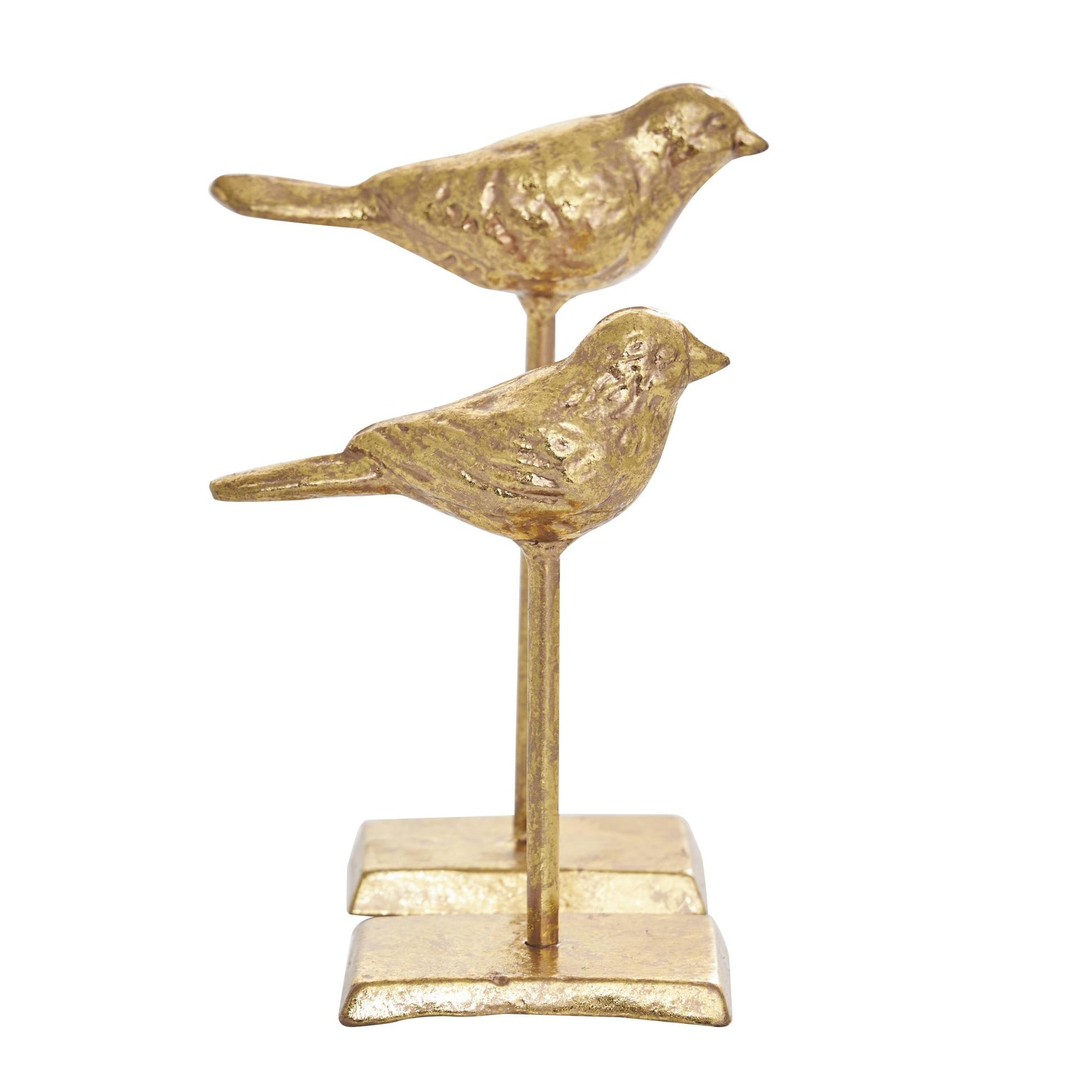Set of 2 Bird Gold Metal Decorative Sculpture with Gold Foil Texturing