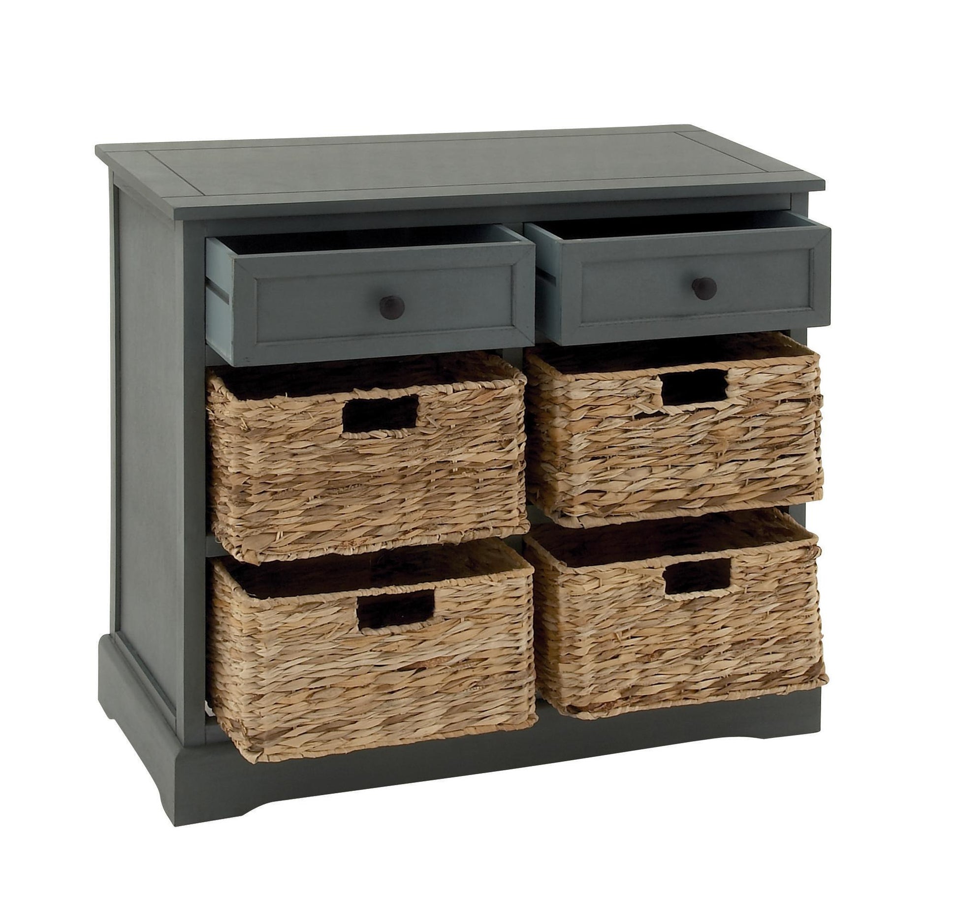 Teal Wood 2 Drawer Room Storage Unit with 4 Wicker Basket Drawers