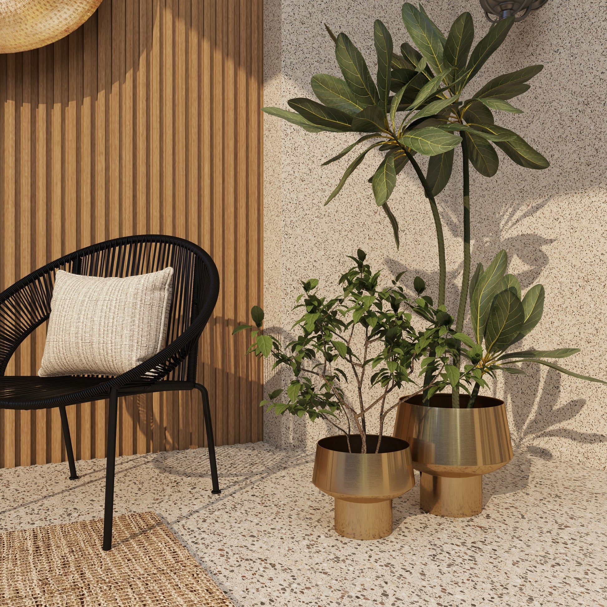 Set of 2 Gold Metal Indoor Outdoor Planter with Elevated Base