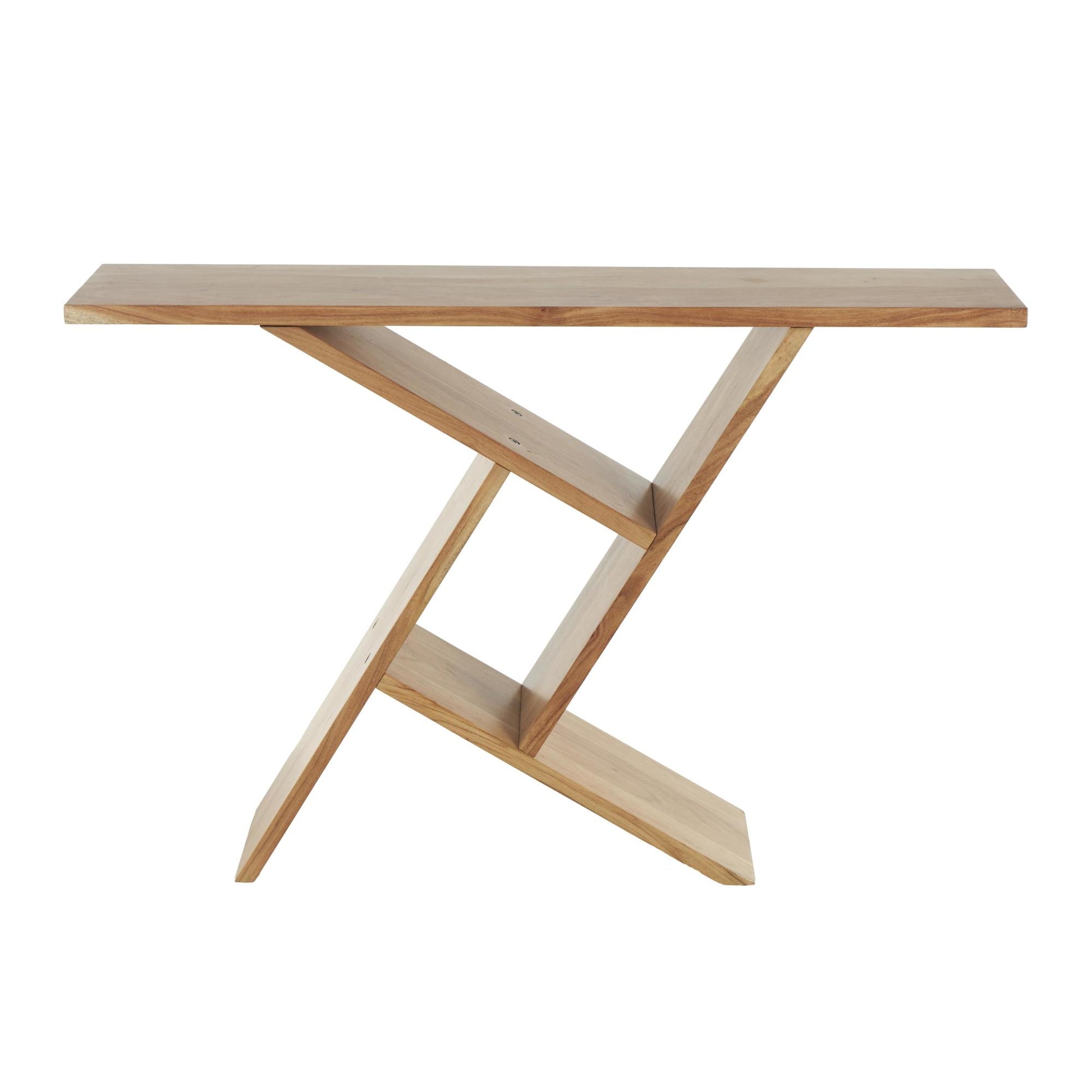 Geometric Brown Wood Living Room Console Table with Rectangular Patterned Legs