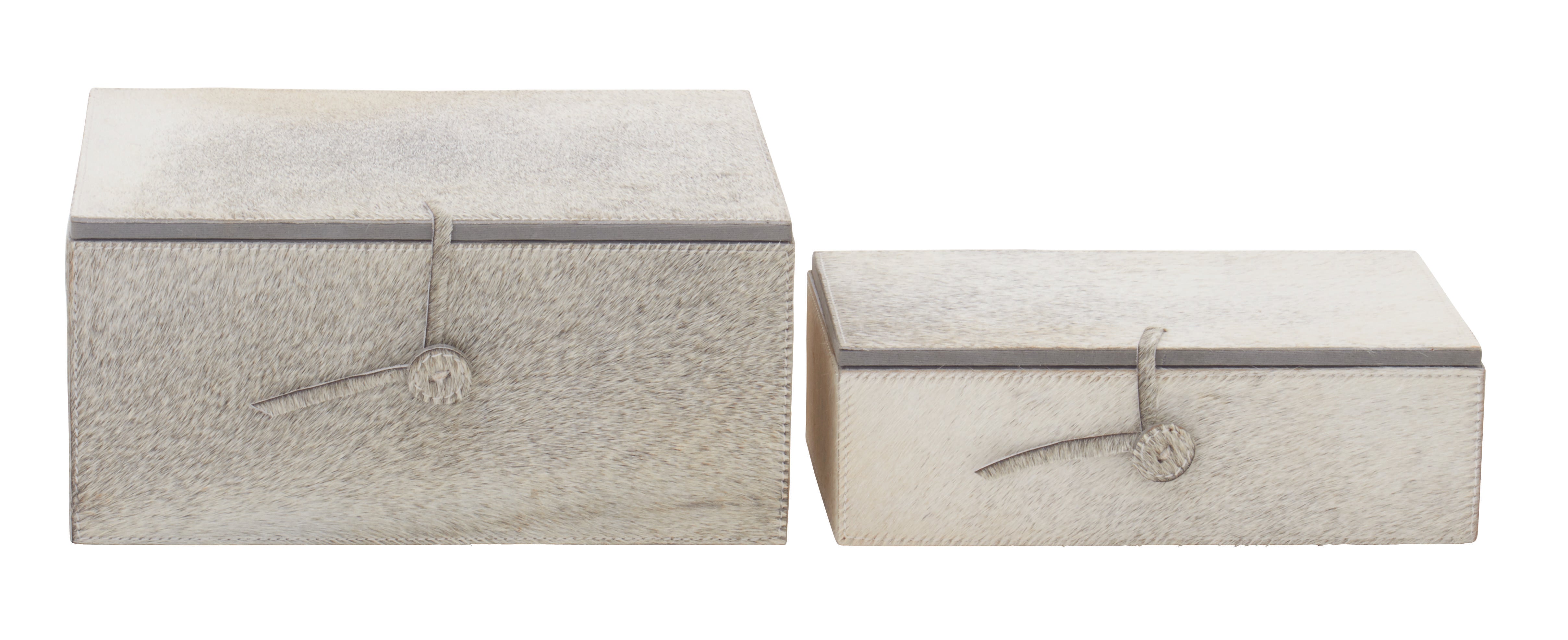 Set of 2 Leather Handmade Cowhide Storage Decorative Box with Leather Loop Closure and Stitching Detail