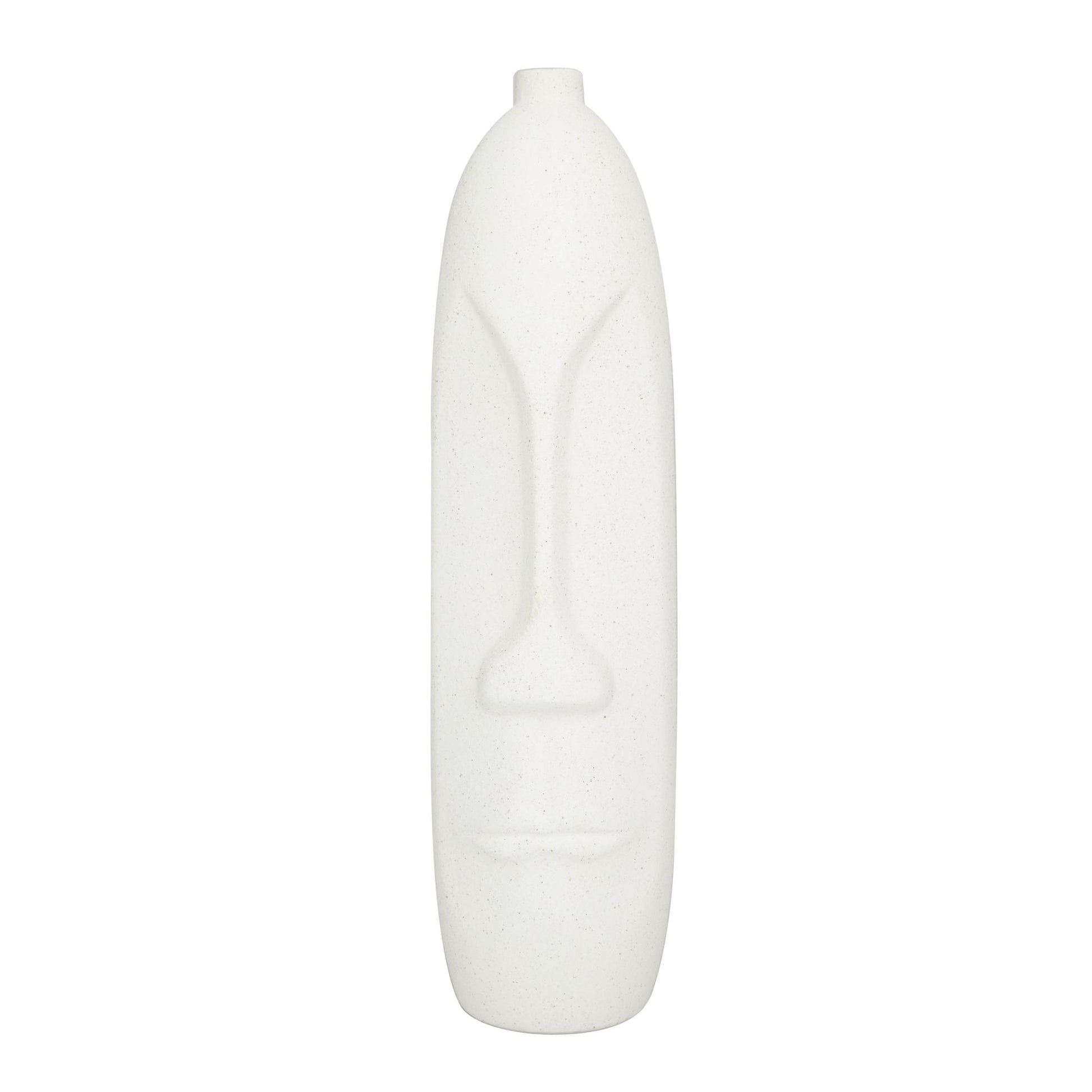Set of 2 Tribal Beige Ceramic Easter Island Head Decorative Vase