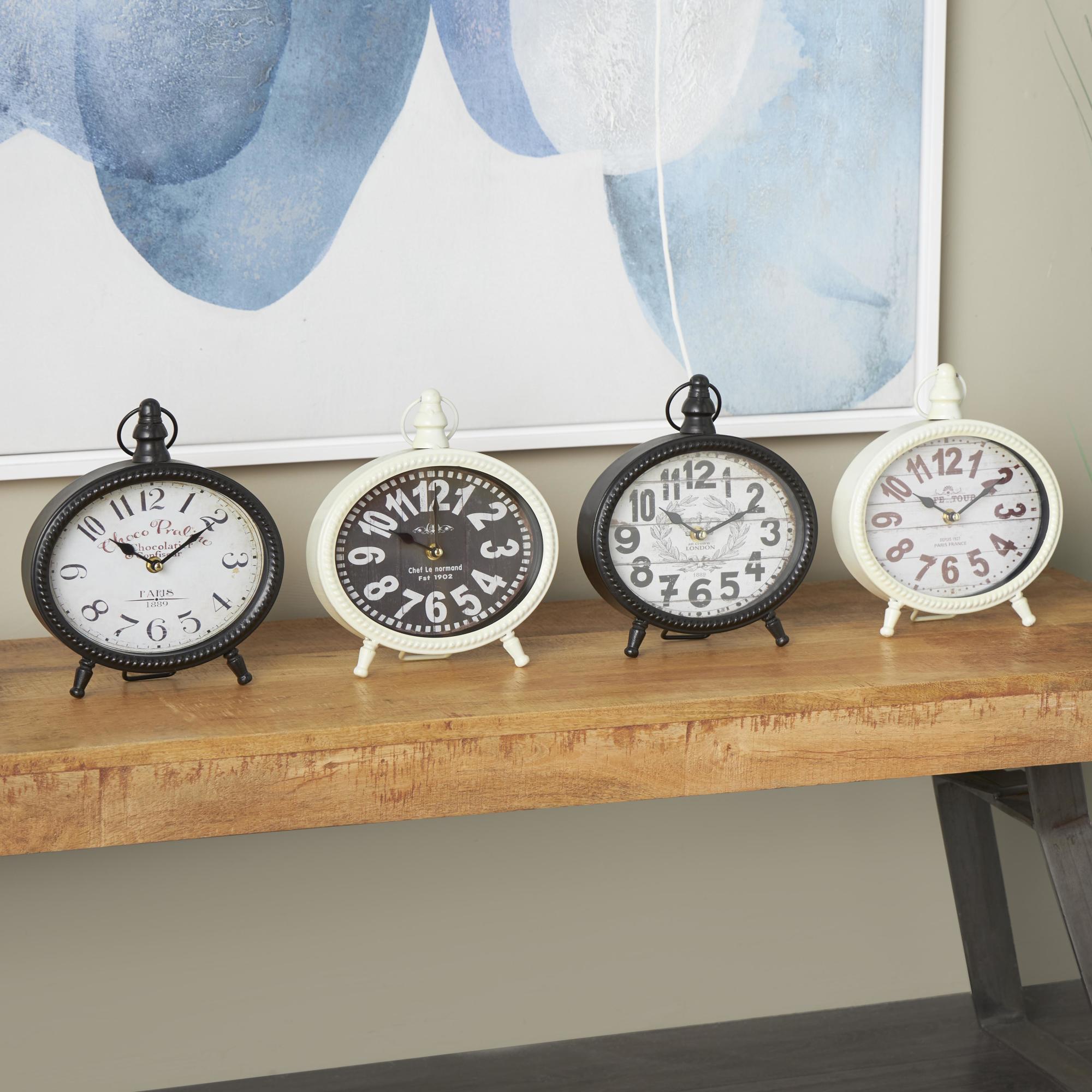 Set of 4 Black Metal Ring Top Decorative Clock