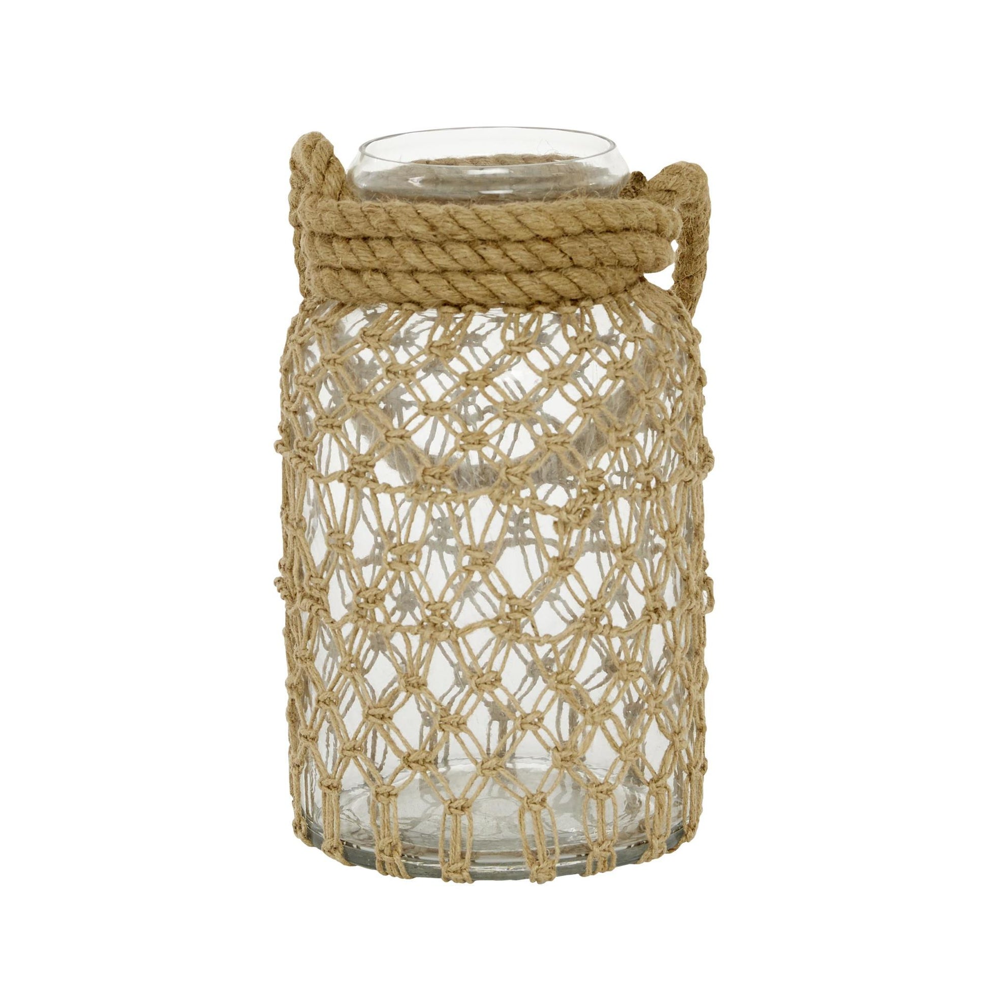 Clear Glass Decorative Indoor Outdoor Candle Lantern with Rope Handle