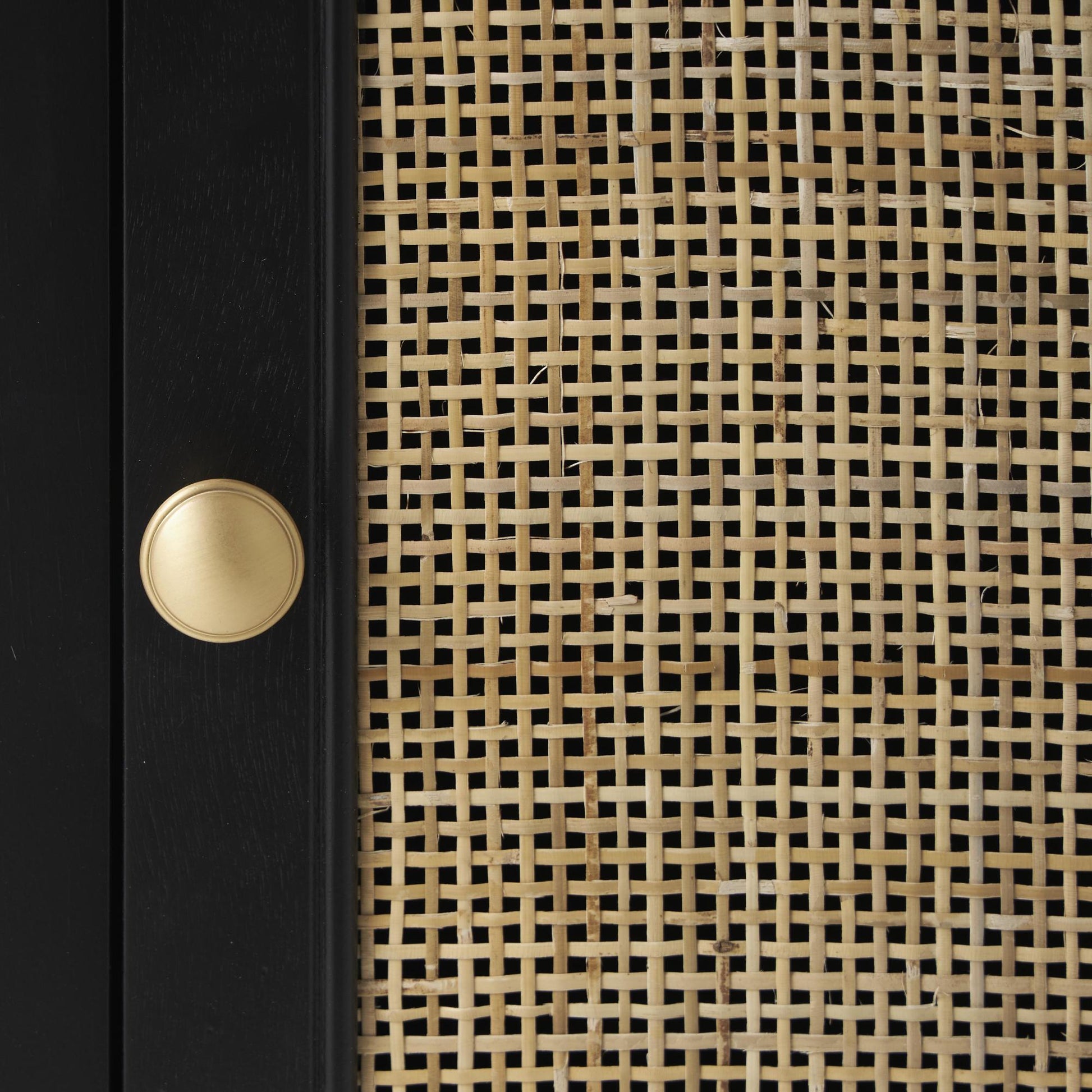 Black Wood Handmade 1 Door and 1 Drawer Room Cabinet with Rattan Front