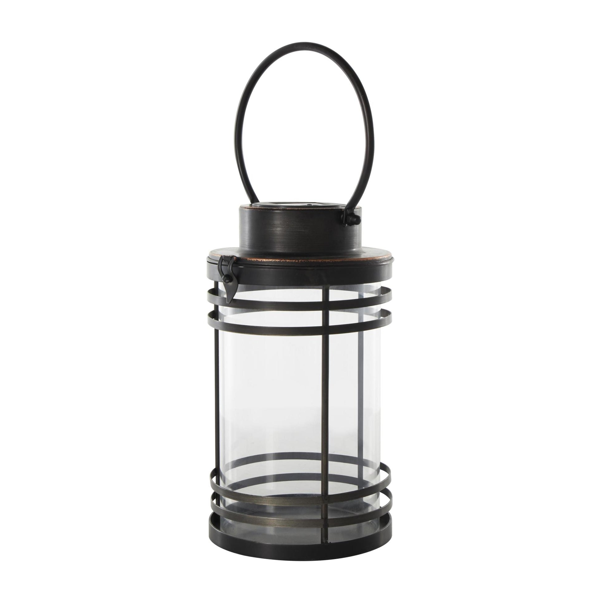 Black Metal Indoor Outdoor Candle Lantern with Round Circle Lines