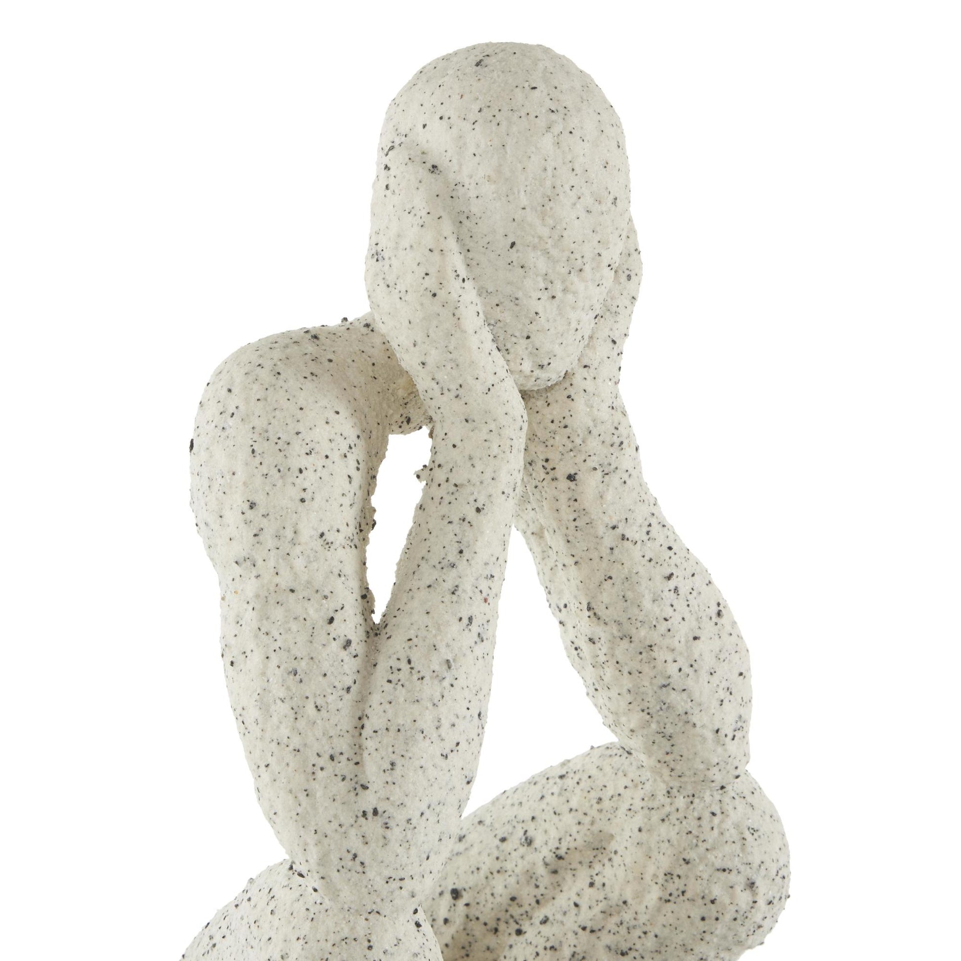 People Cream Polystone Crouching Decorative Sculpture with Black Square Base