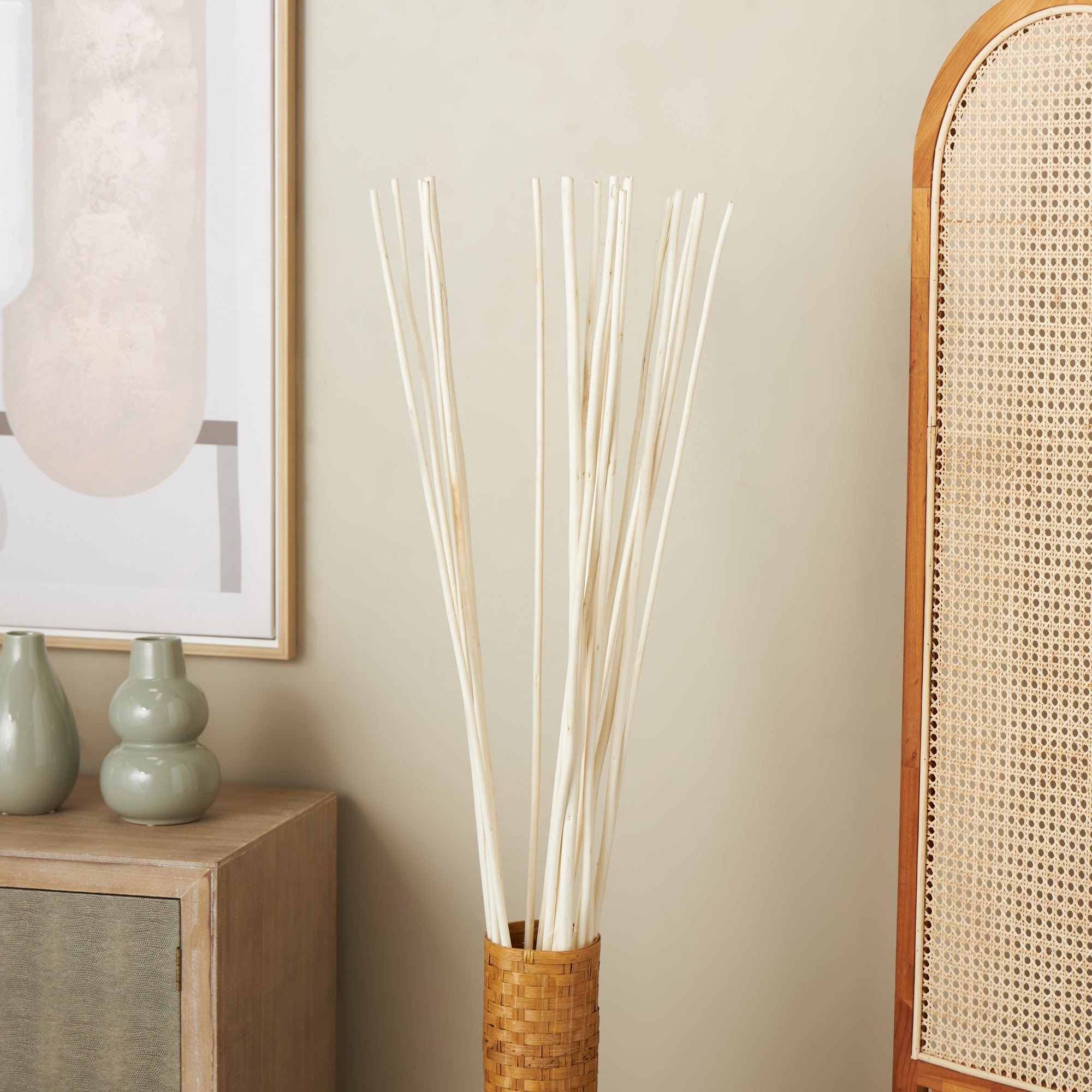 Set of 20 Beige Jute Rope Tall Sticks Home Decor Natural Foliage