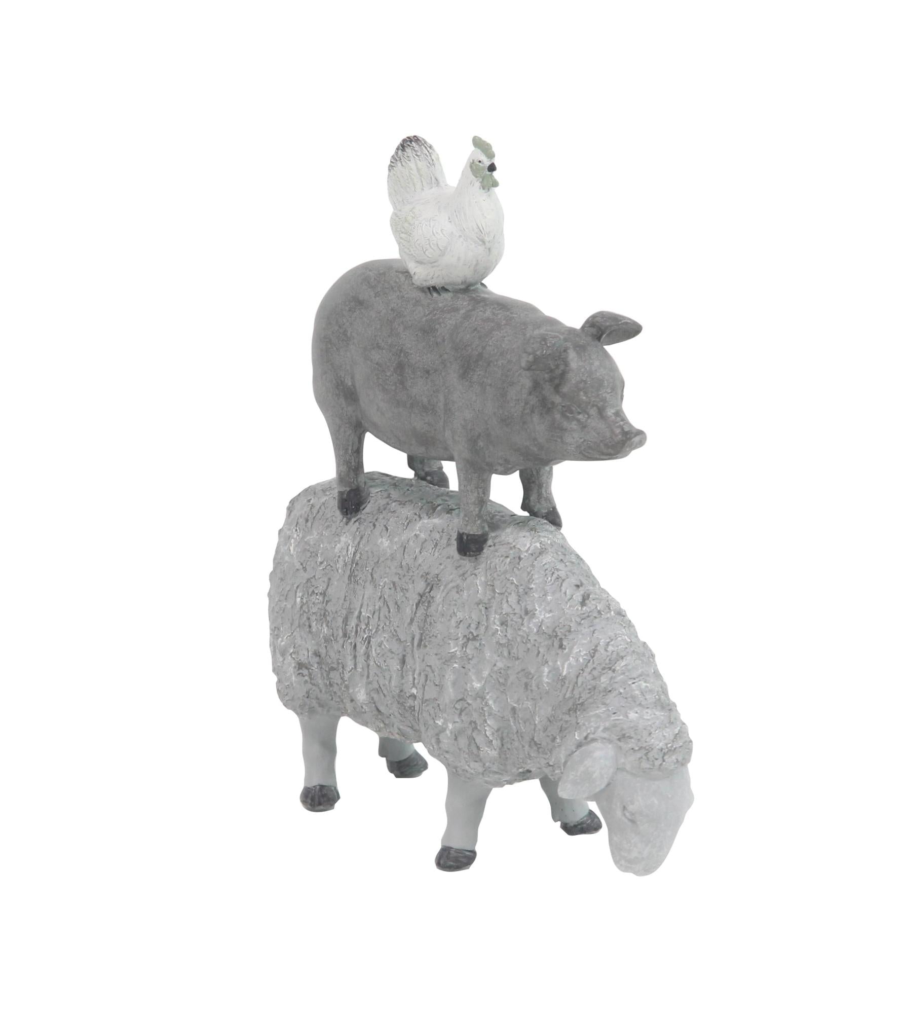 Farm Animals Gray Polyresin Stacked Decorative Sculpture
