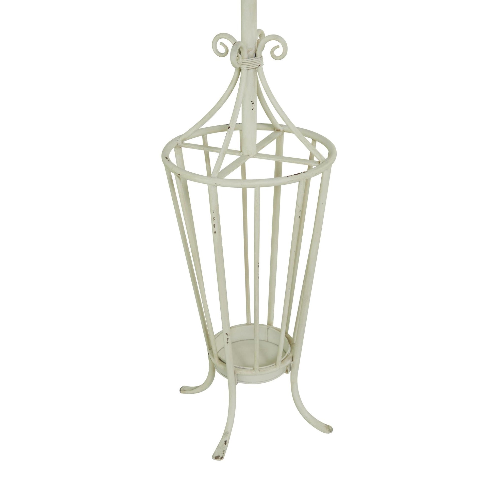 Scroll White Metal Vintage Style 12 Hook Freestanding Coat Rack with Umbrella Storage Base