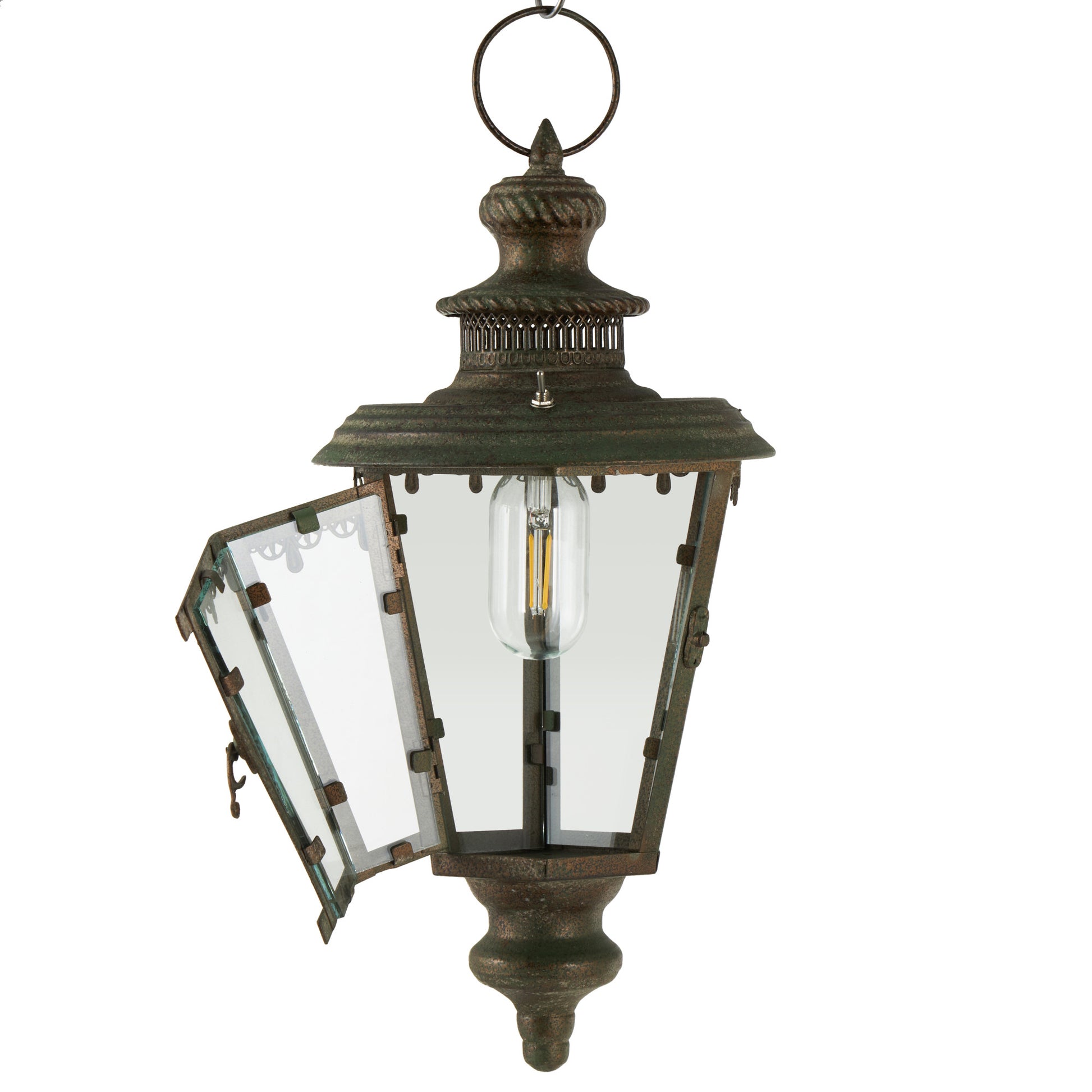 Floral Brown Metal Lighthouse Style Decorative Indoor Outdoor Candle Lantern with Ring Handle