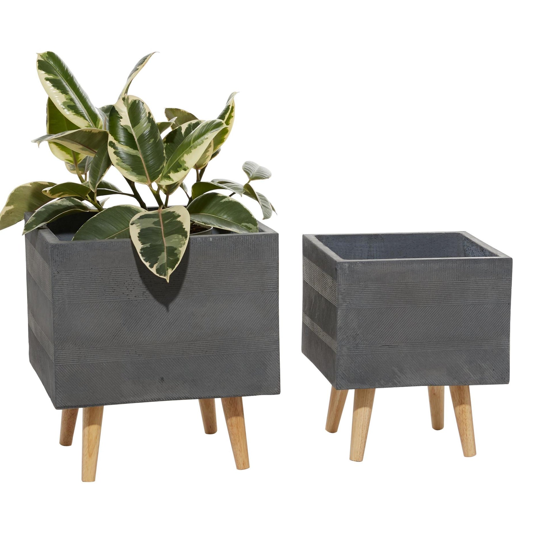 Set of 2 Dark Gray Ceramic Indoor Outdoor Planter