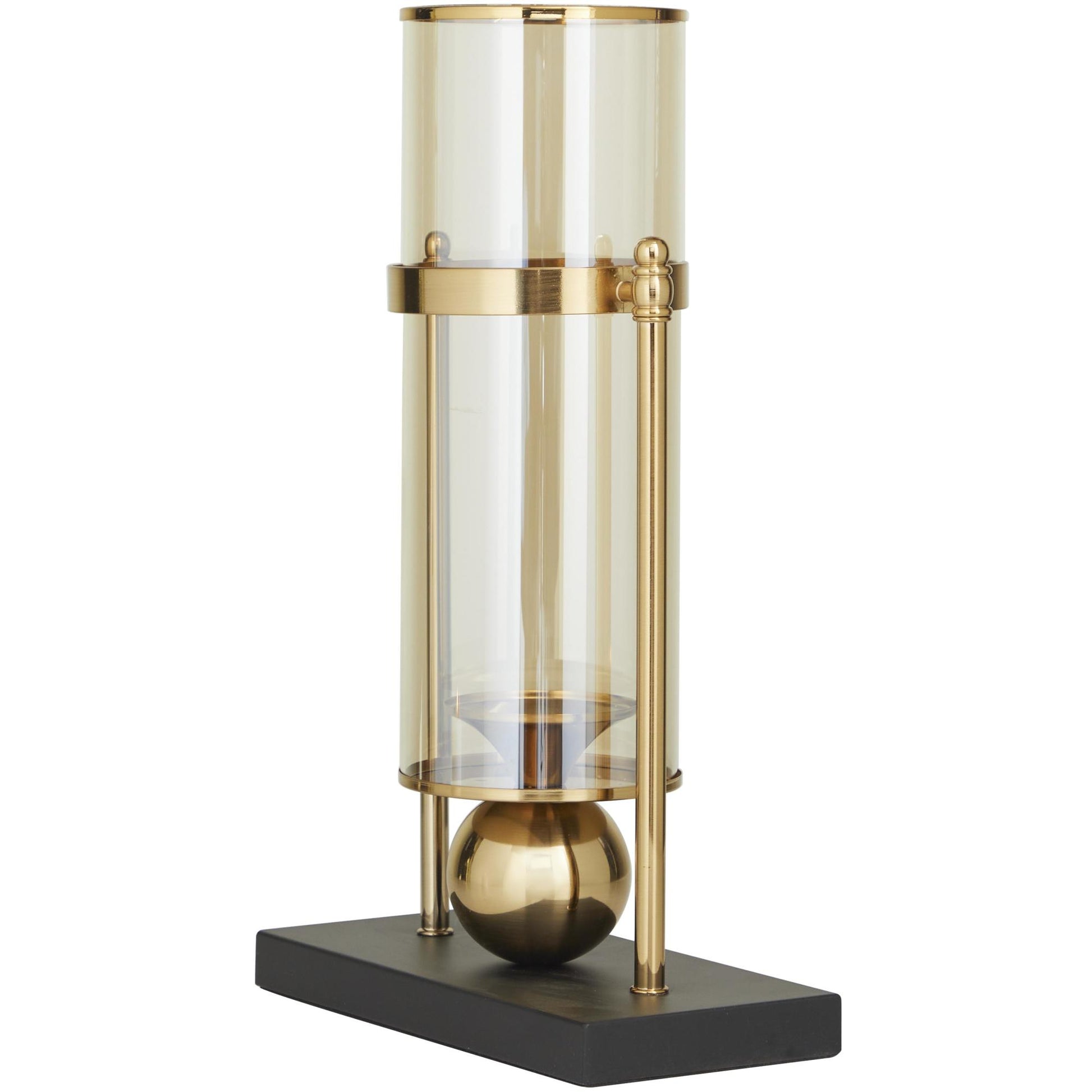 CosmoLiving by Cosmopolitan Gold Metal Iridescent Pillar Room Hurricane Lamp with Ball Accent and Black Base