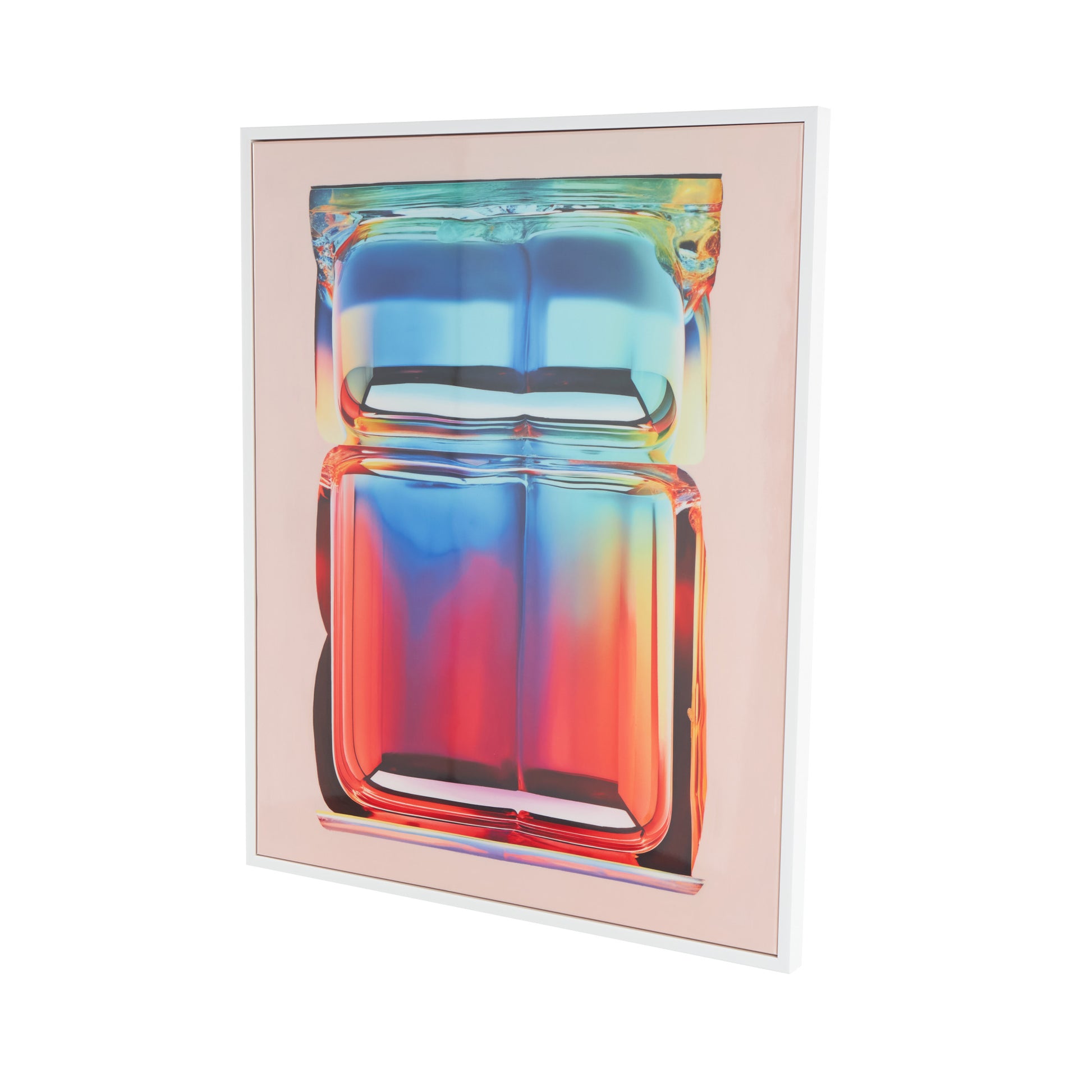 Abstract Multi Colored Canvas Cube Living Room Framed Wall Art with White Frame