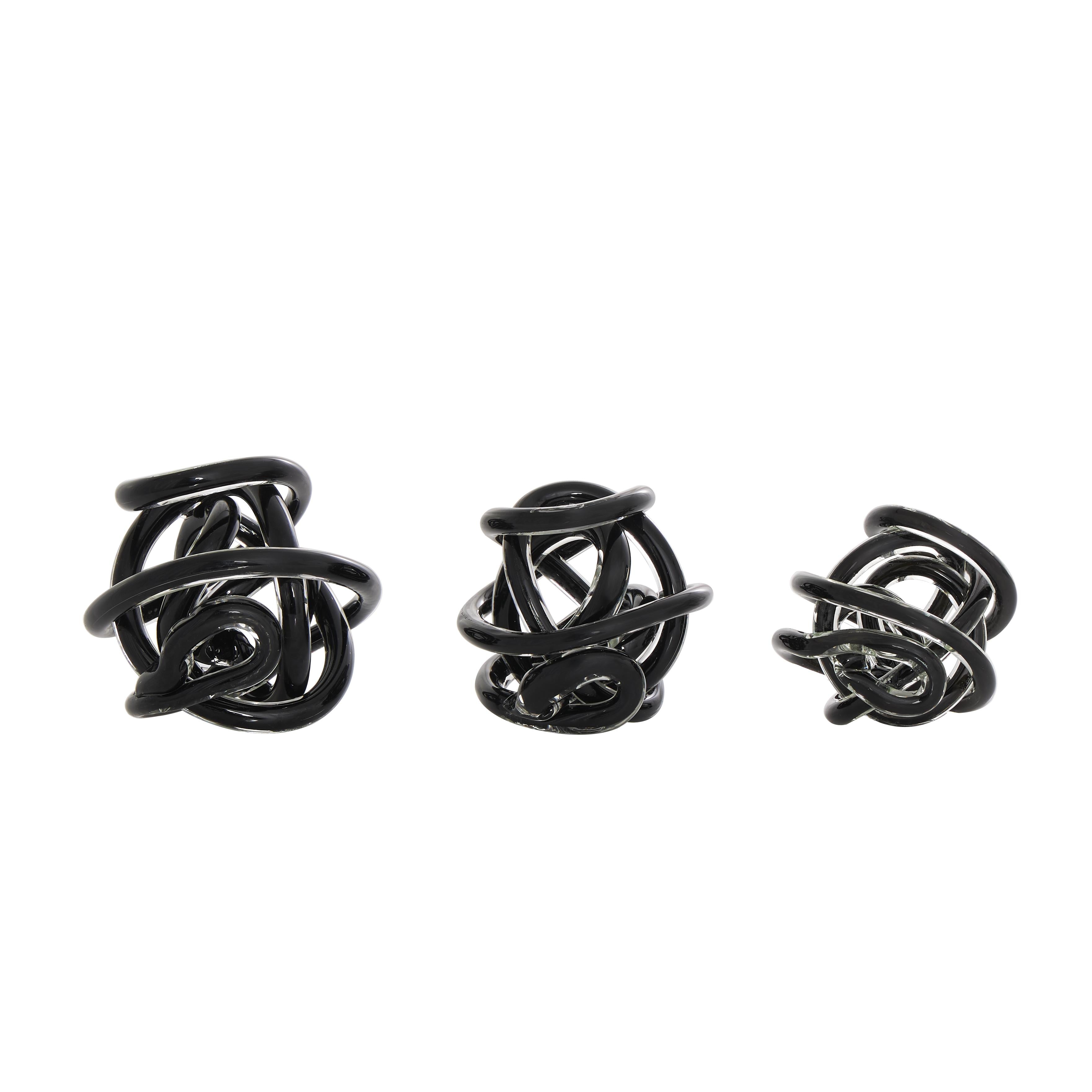 Set of 3 Knot Glass Handmade Knotted Ball Decorative Sculpture