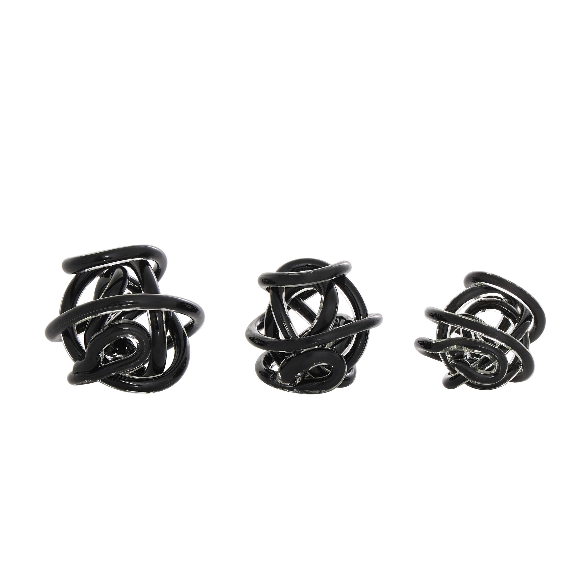 Set of 3 Knot Glass Handmade Knotted Ball Decorative Sculpture