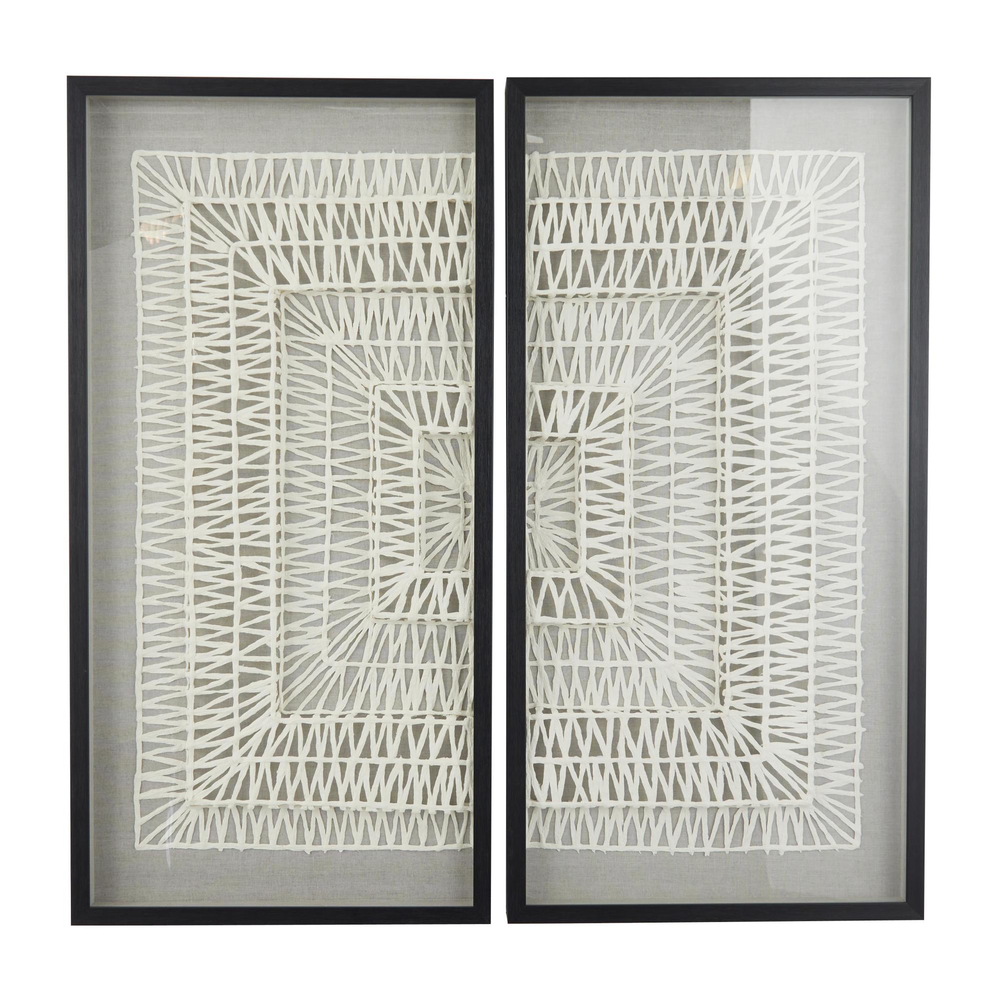 Set of 2 Geometric White Paper Handmade 3D Origami Home Shadow Box with Black Frame