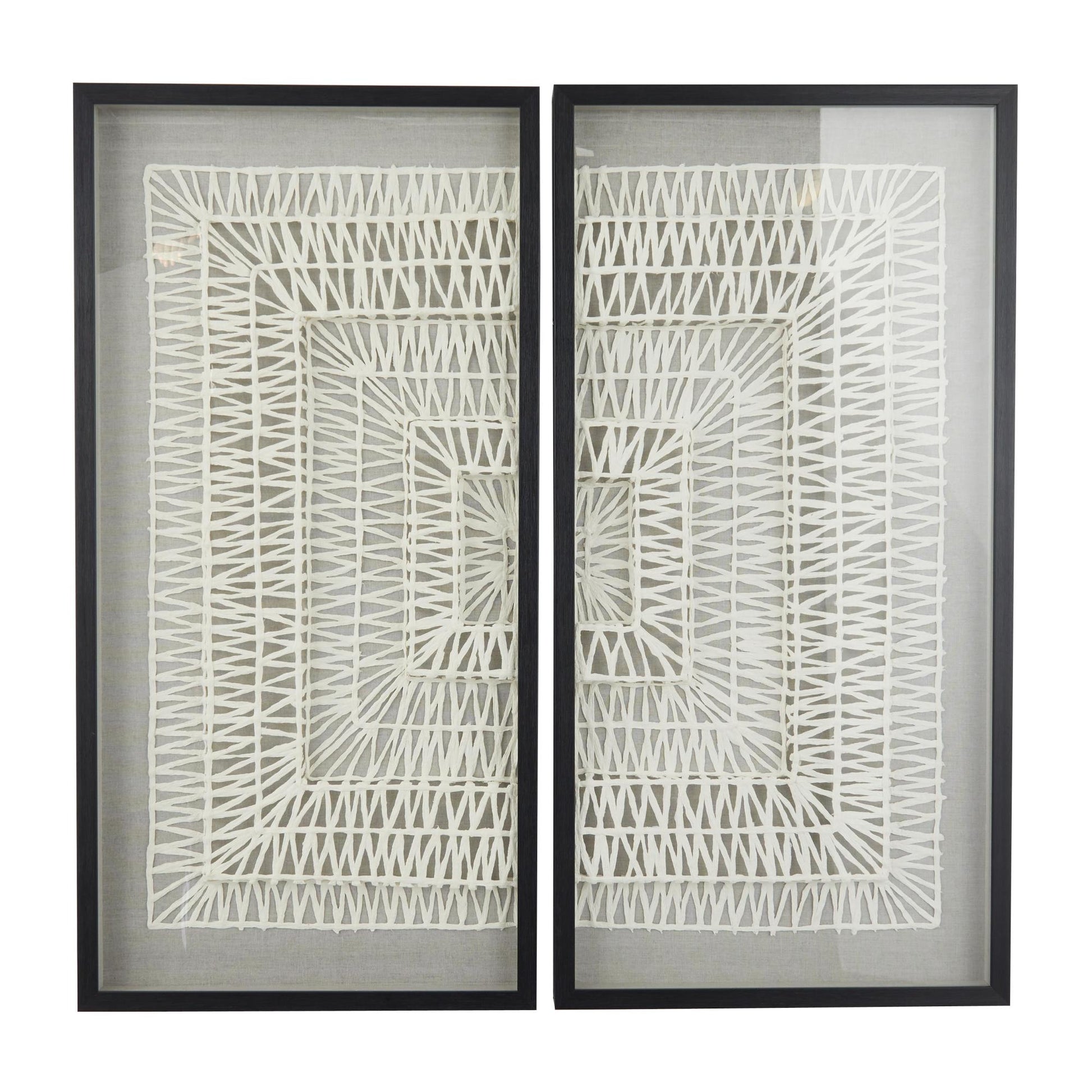 Set of 2 Geometric White Paper Handmade 3D Origami Home Shadow Box with Black Frame