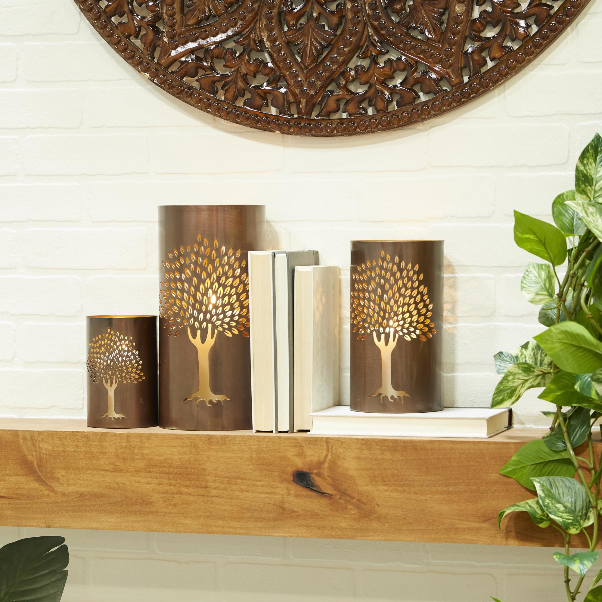 Set of 3 Geometric Metal Decorative Indoor Outdoor Candle Lantern Set of 3 12", 10", 6"H