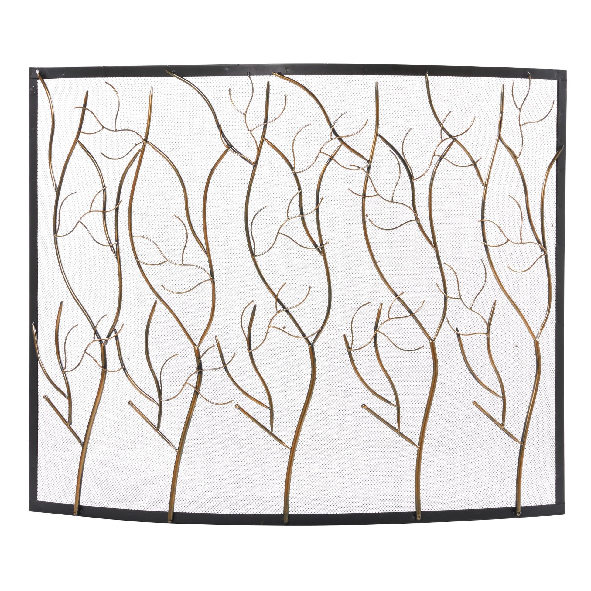 Tree Brass Metal Branch Single Panel Living Room Fireplace Screen with Mesh Netting