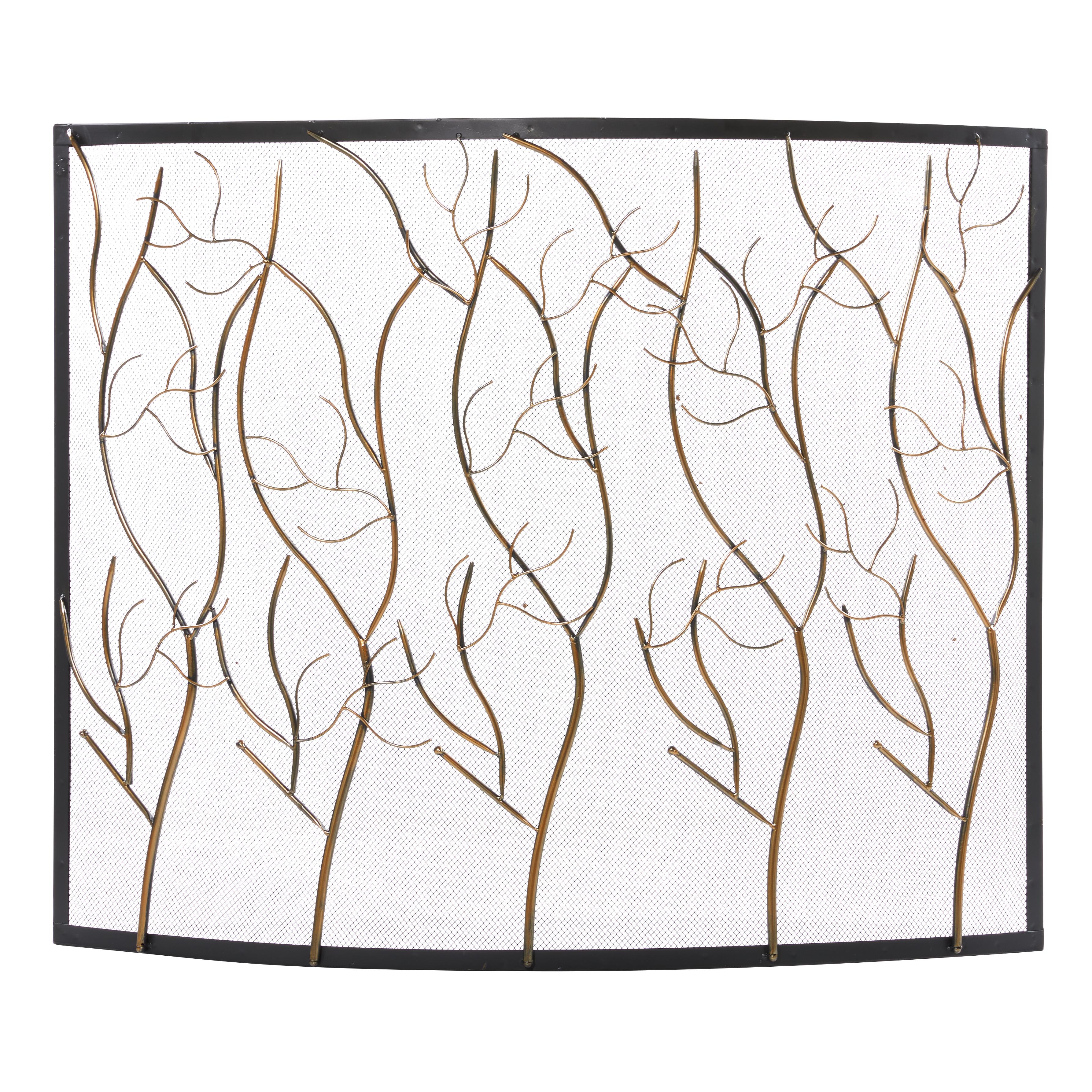 Tree Brass Metal Branch Single Panel Living Room Fireplace Screen with Mesh Netting