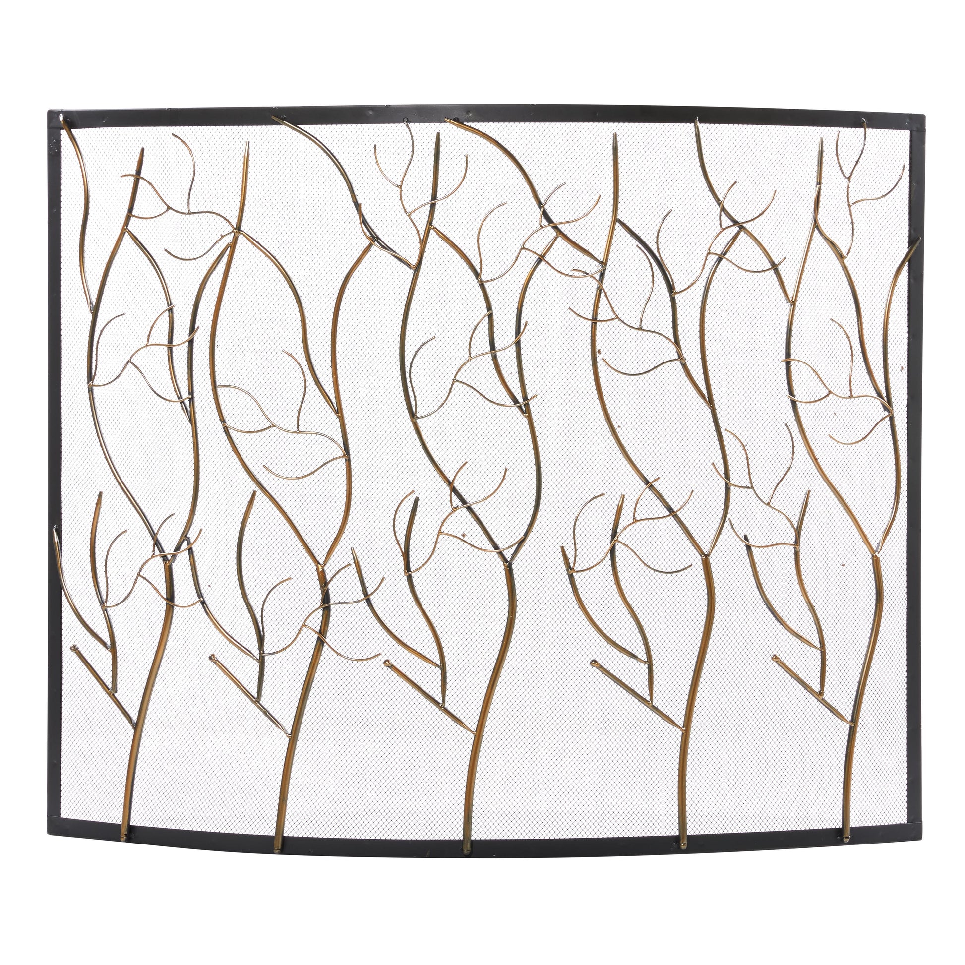 Tree Brass Metal Branch Single Panel Living Room Fireplace Screen with Mesh Netting