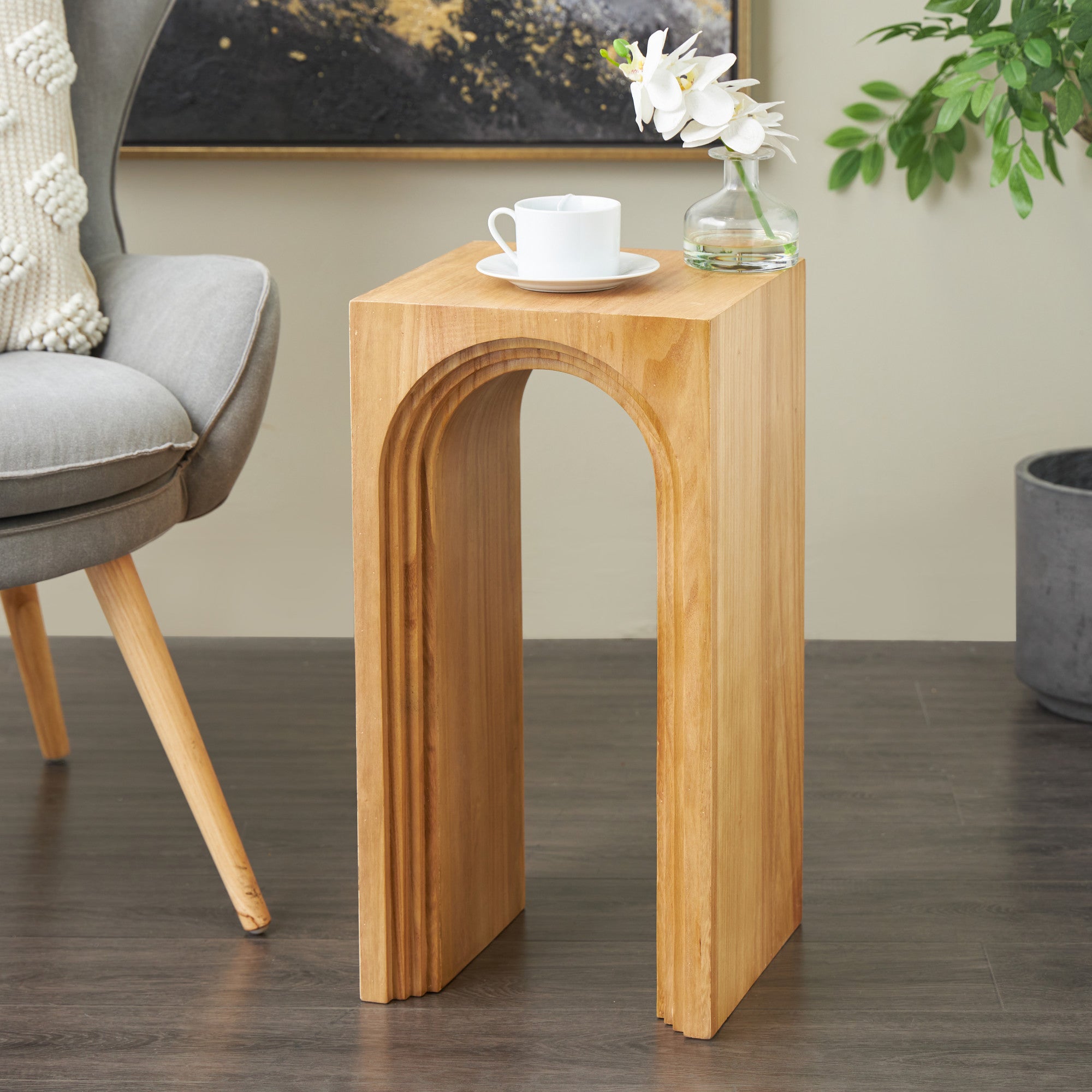 Wood Cutout Arch Side End Accent Table