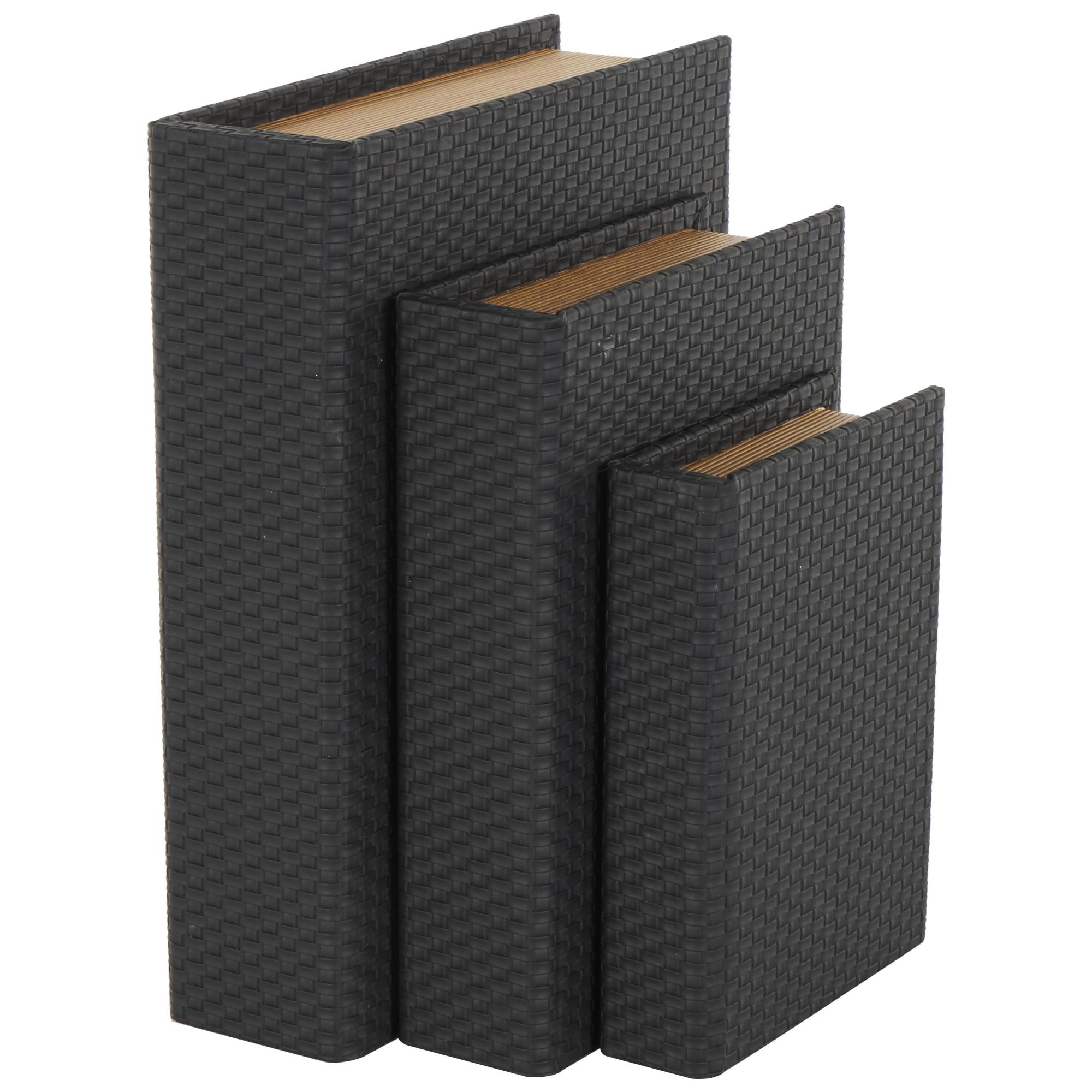 Set of 3 Faux Leather Woven Faux Book Storage Decorative Box
