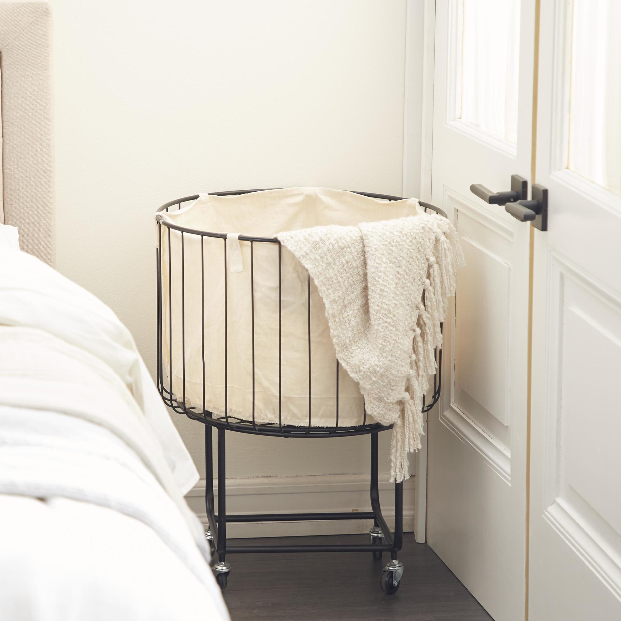 Black Metal Deep Set Wire Basket Mobile Storage Cart with Wheels