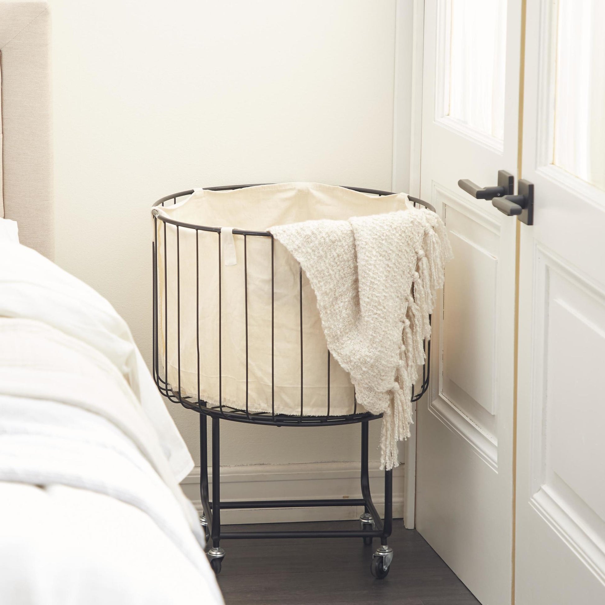 Black Metal Deep Set Wire Basket Mobile Storage Cart with Wheels