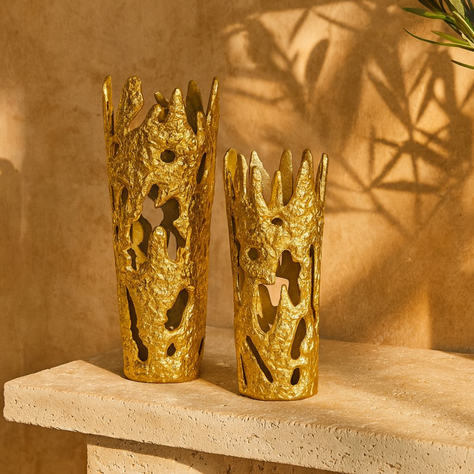 Set of 2 Aluminum Metal Decorative Vase with Cut Out Designs