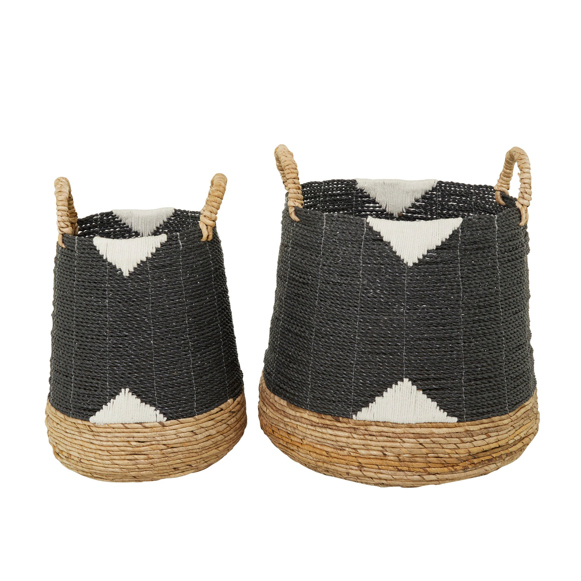 CosmoLiving by Cosmopolitan Set of 2 Banana Leaf Handmade Triangle Details Decorative and Functional Storage Basket with Handles