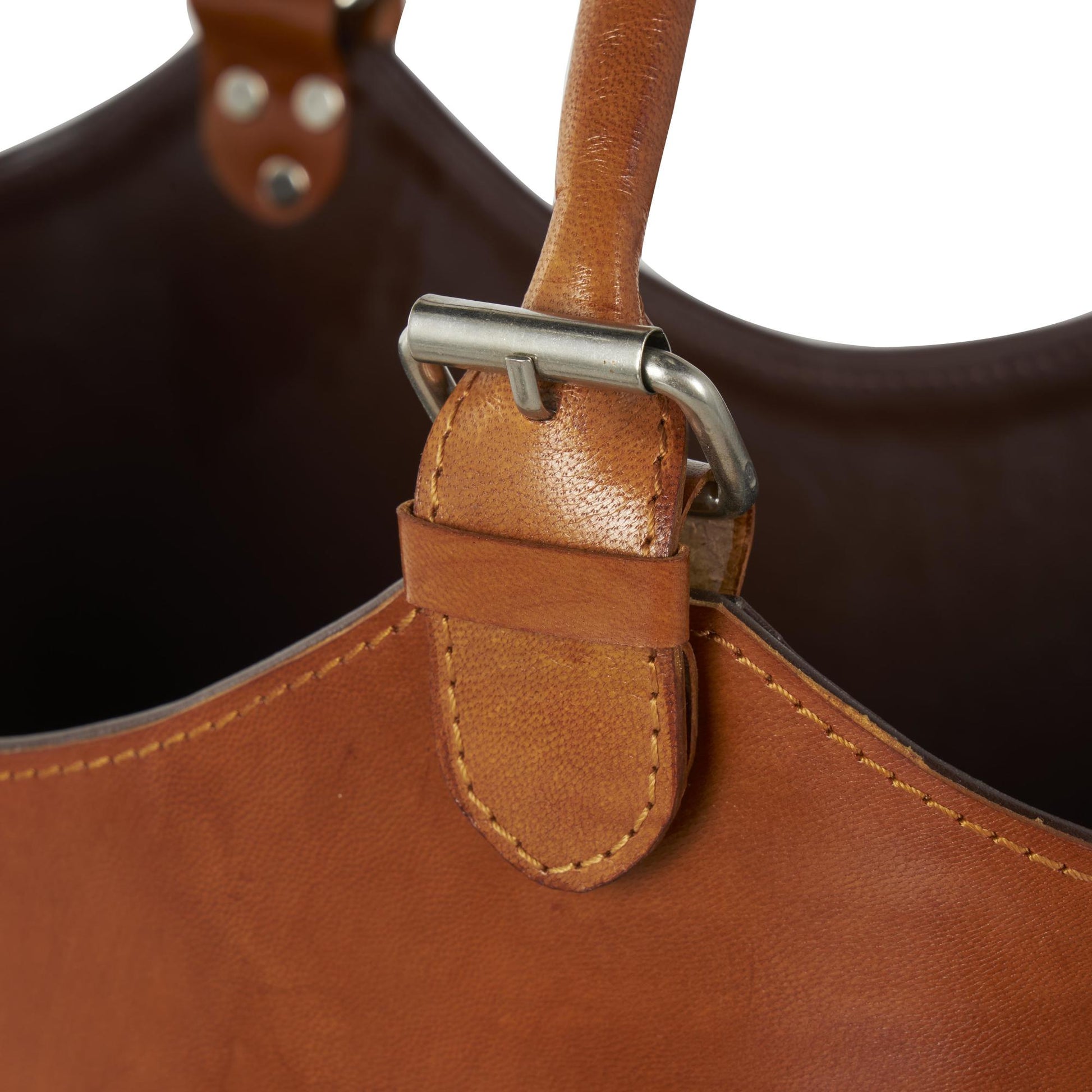 Leather Handmade Box Style Decorative Magazine Holder with Detail Stitching and Curved Buckle Handles