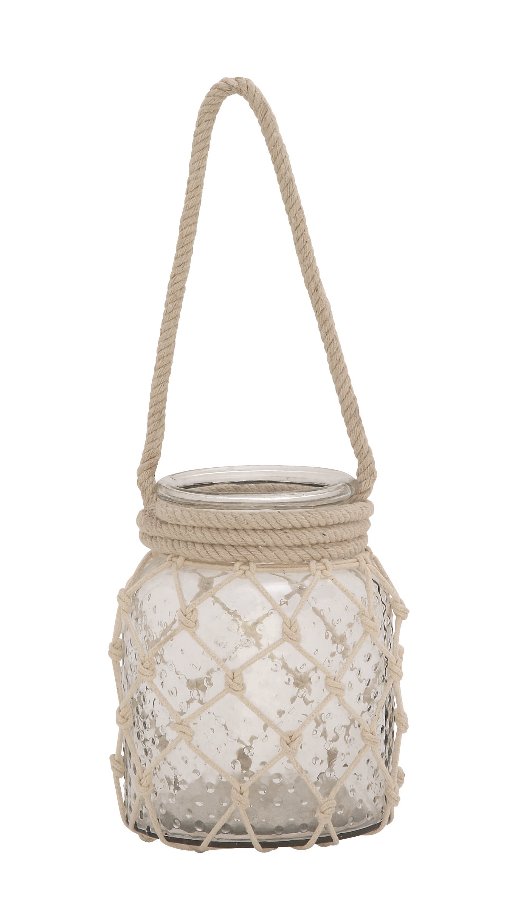 Glass Decorative Indoor Outdoor Candle Lantern with Rope Handle