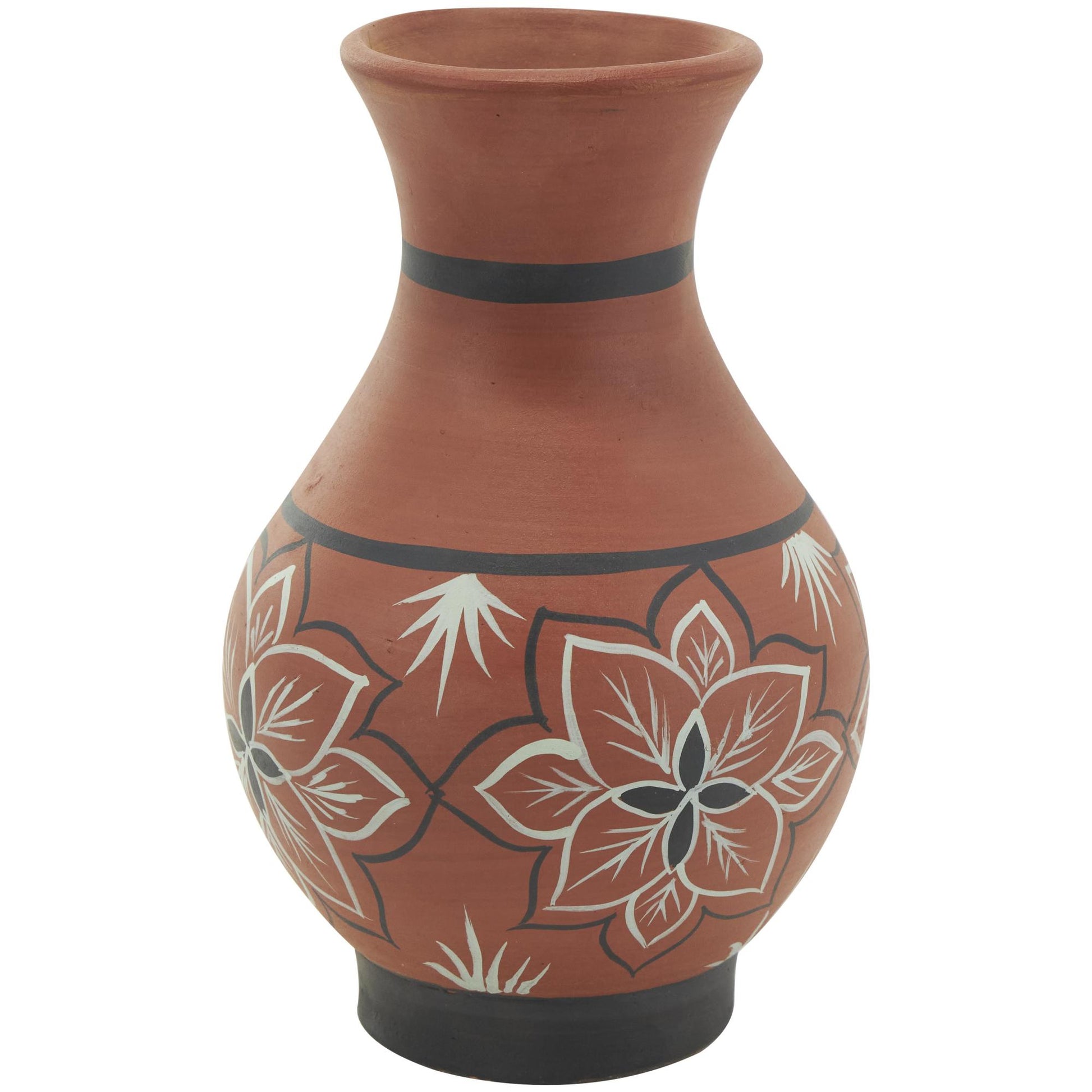 Set of 3 Floral Orange Ceramic Decorative Vase with 3 Different Patterns and Shapes