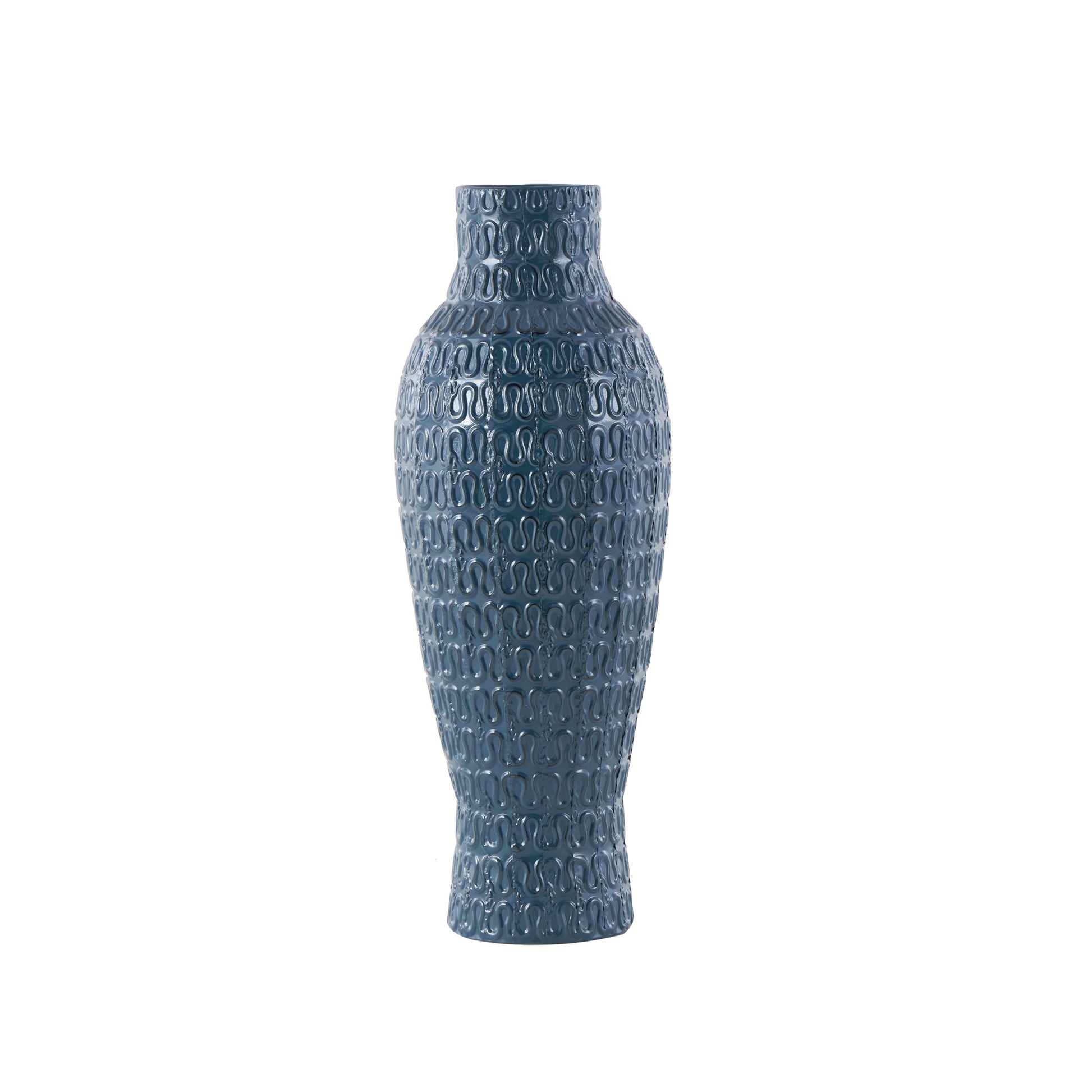 Dark Blue Metal Dimensional Textured Decorative Vase with Wavy Pattern