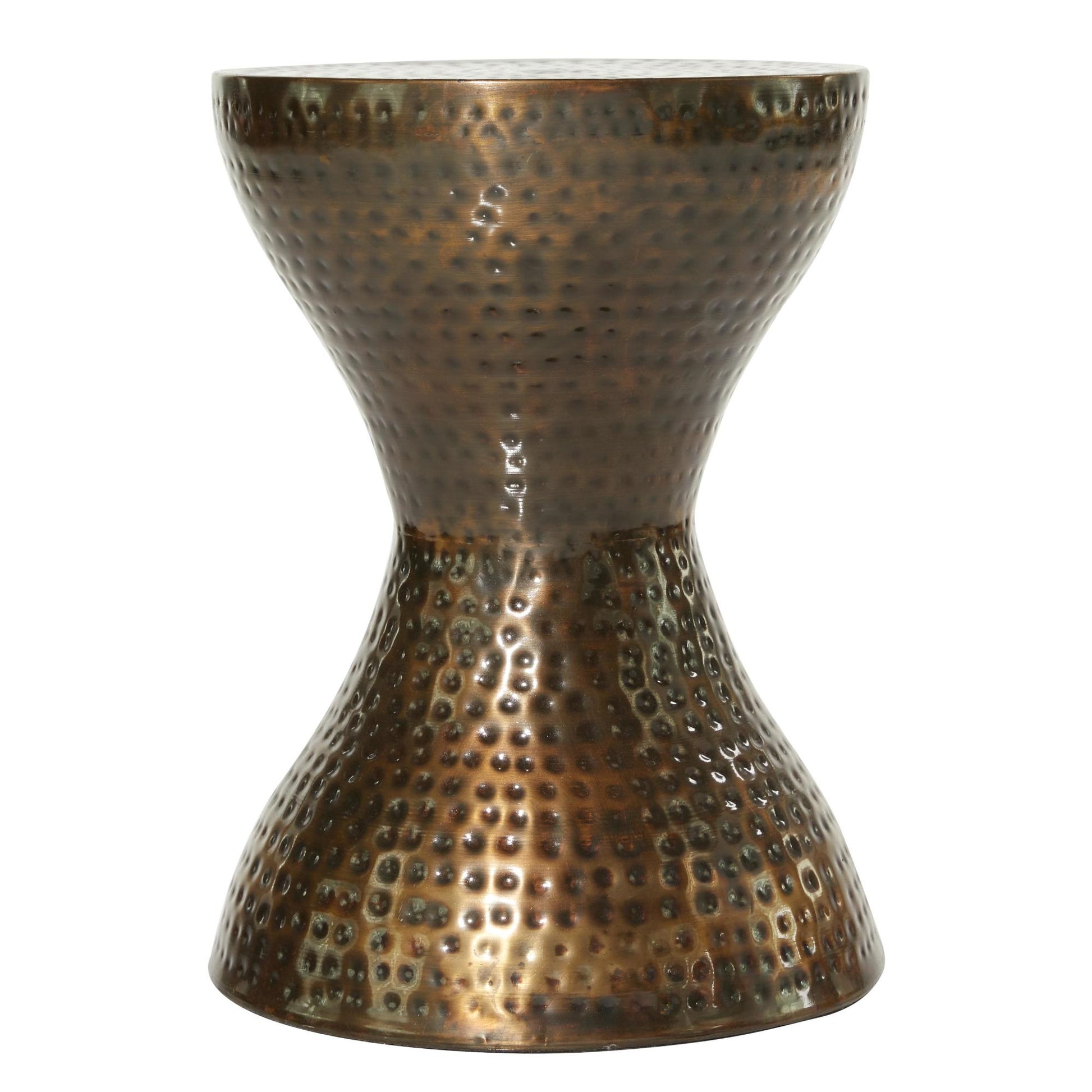 Metal Hammered Side End Accent Table with Hourglass Shape