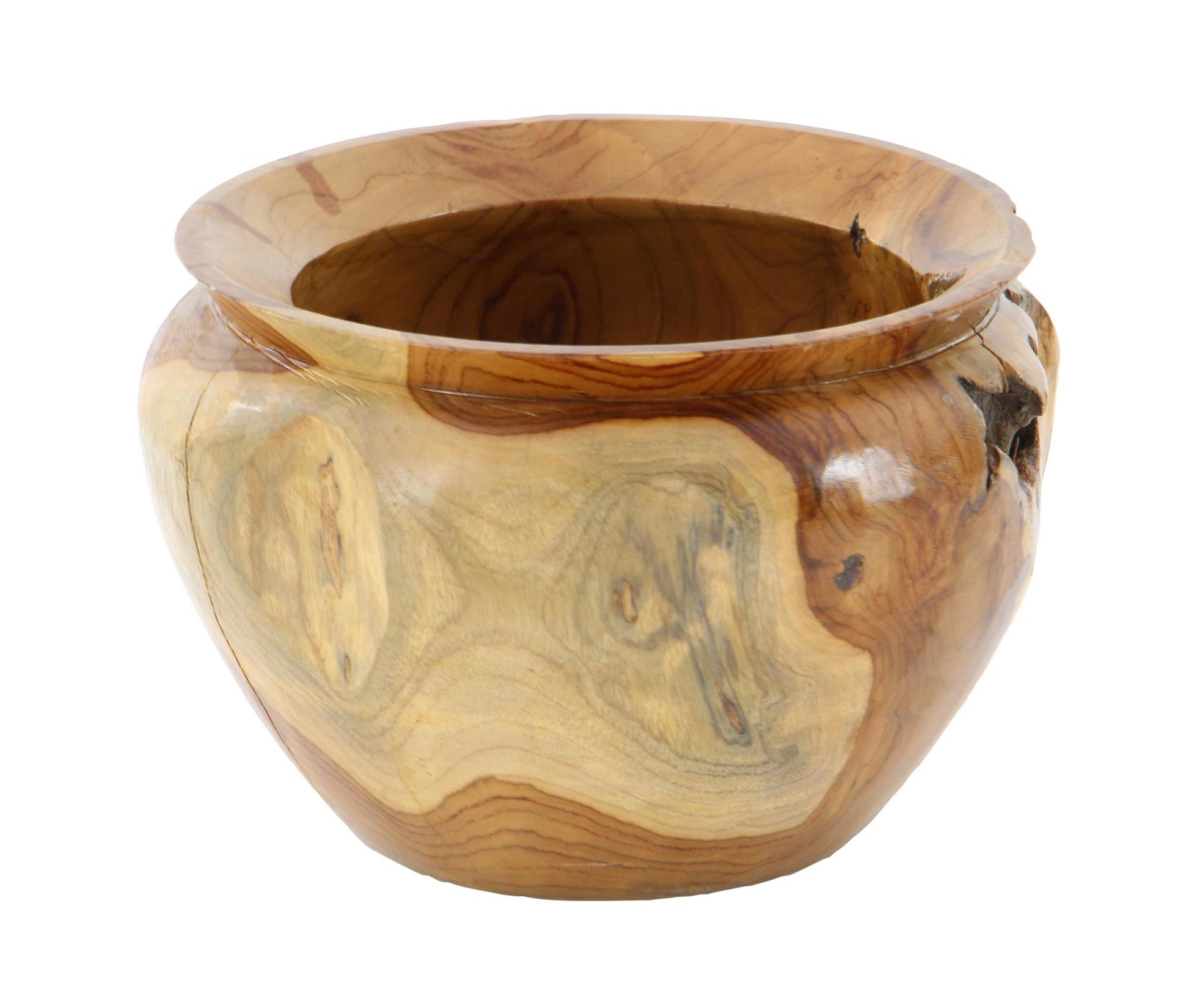 Brown Teak Wood Handmade Live Edge Free Form Large Decorative Bowl