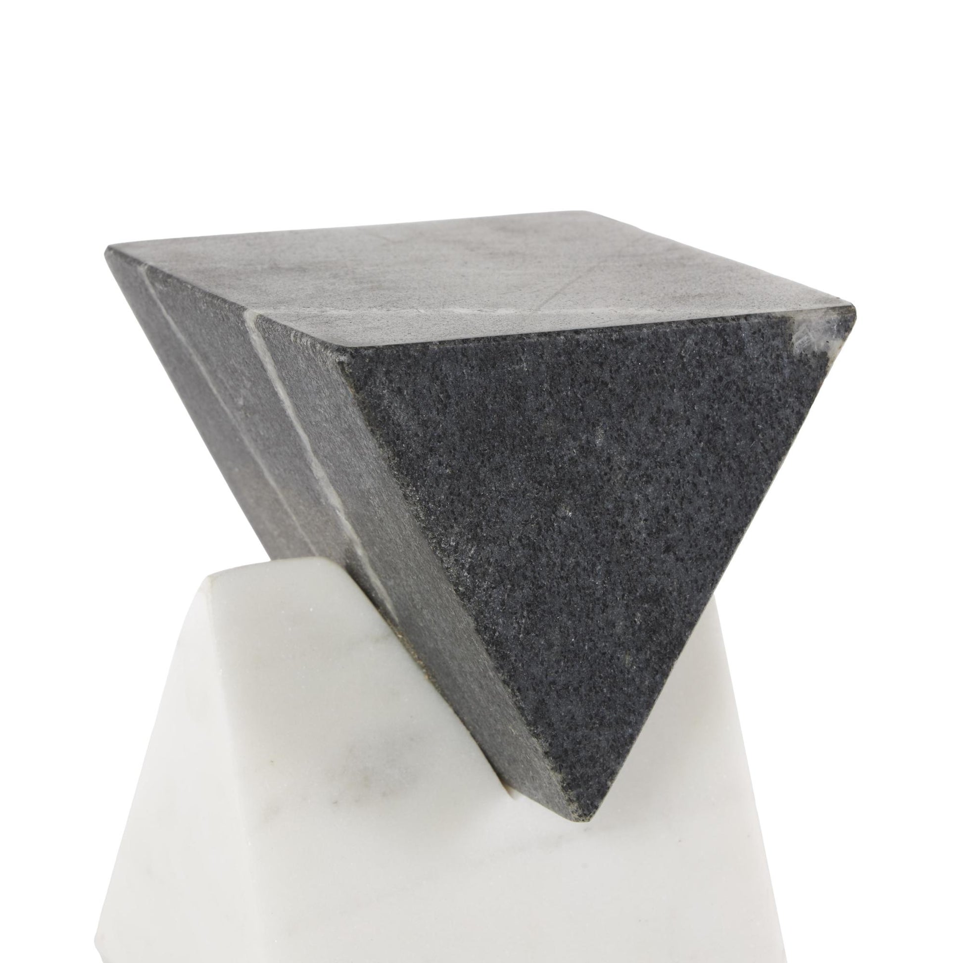 Geometric White Marble Stacked Pyramid Decorative Sculpture with White Diamond Center