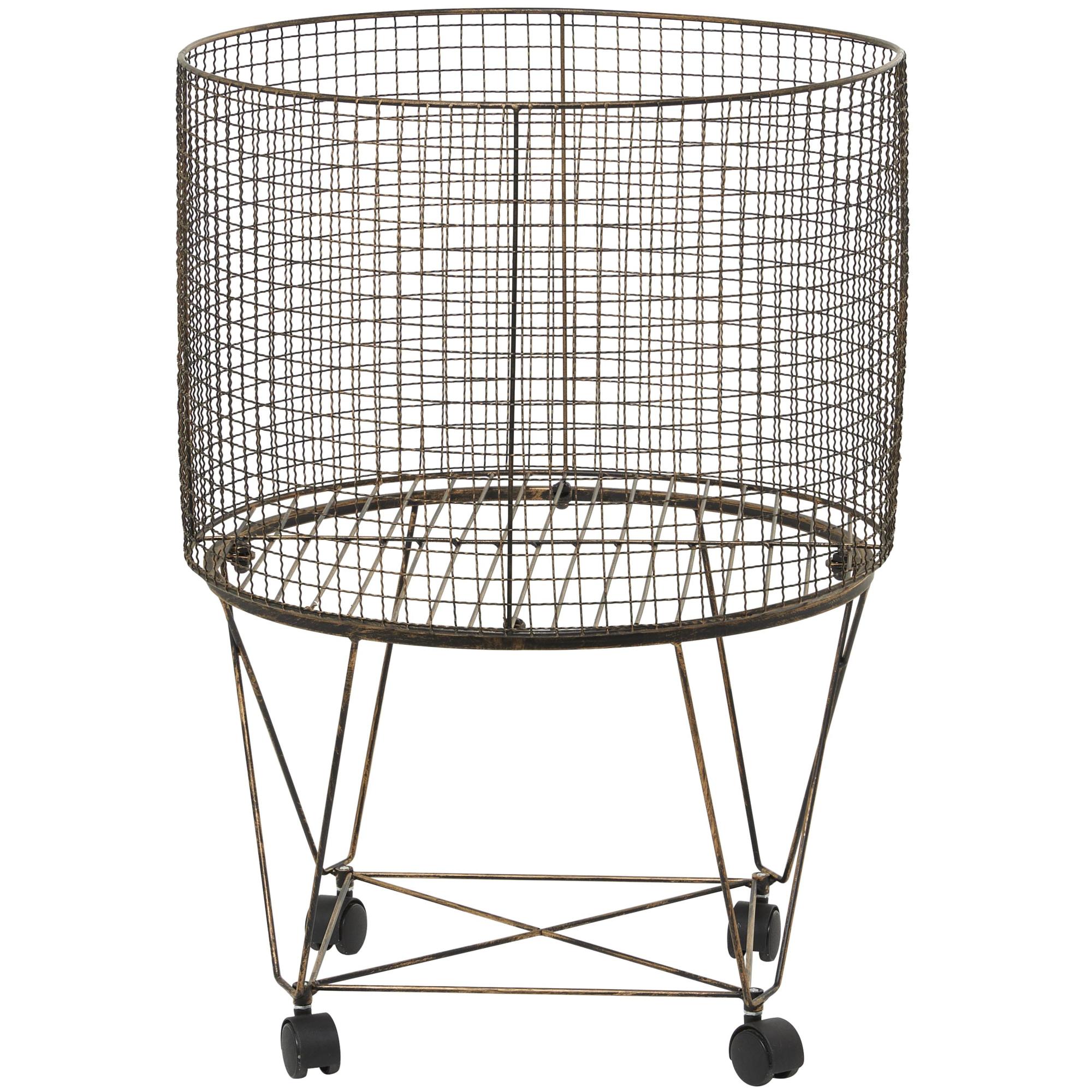 Bronze Metal Deep Set Wire Basket Mobile Storage Cart with Wheels