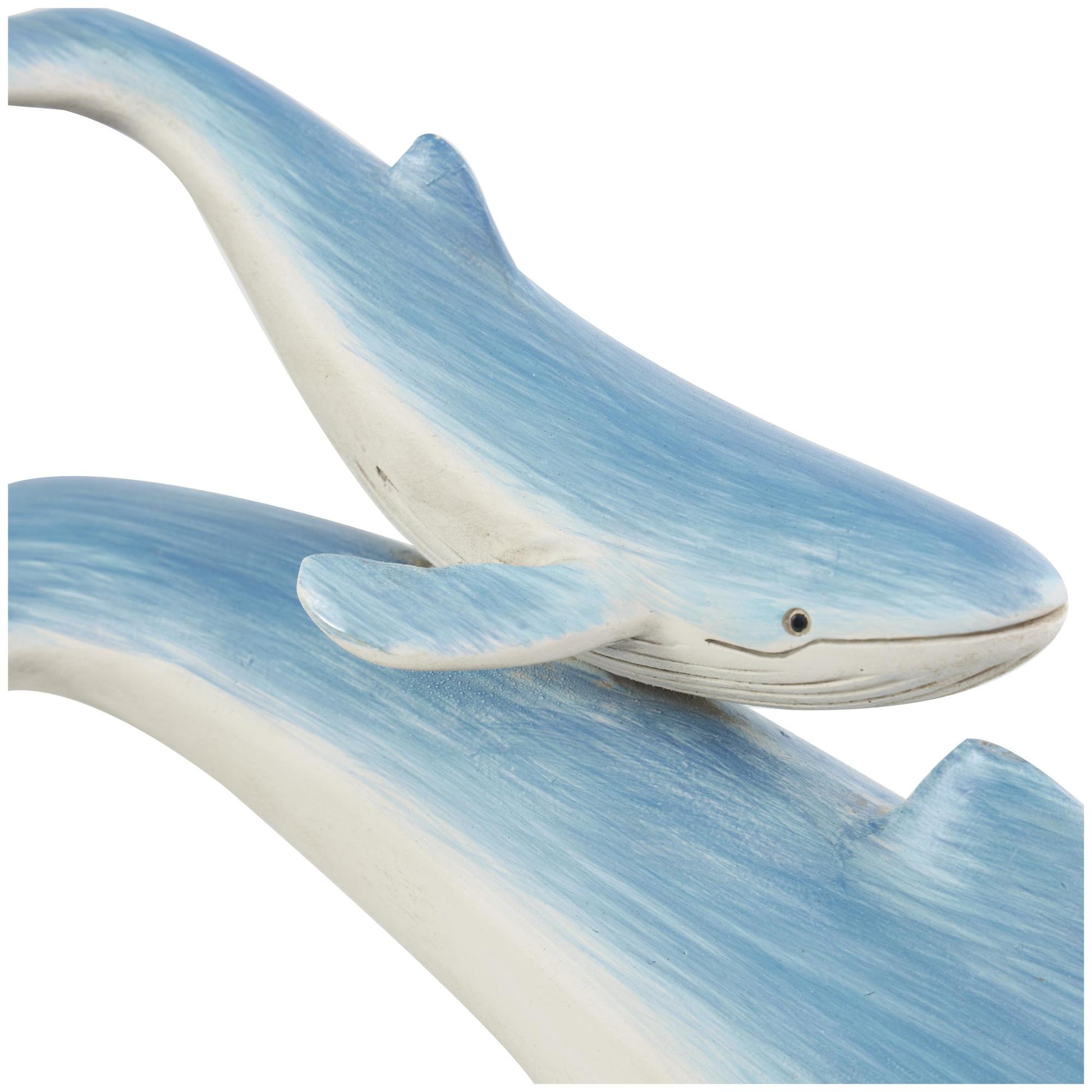 Whale Blue Polystone Swimming Mother and Baby Decorative Sculpture with Yellow Accents
