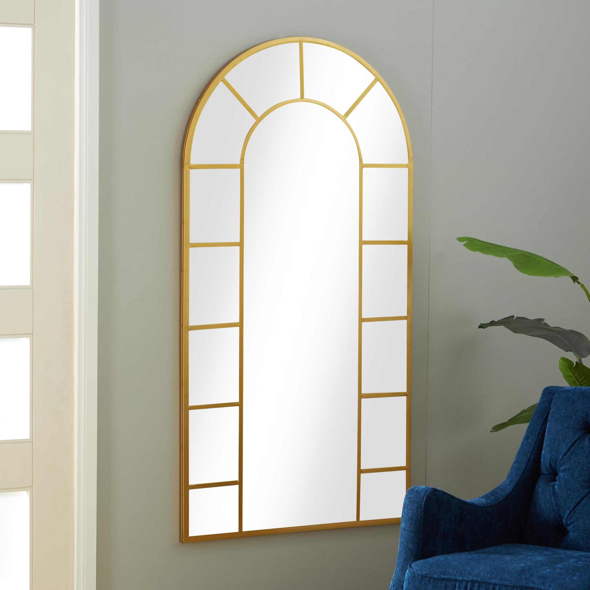 Metal Window Pane Inspired Room Wall Mirror with Arched Top 32" x 1" x 60"