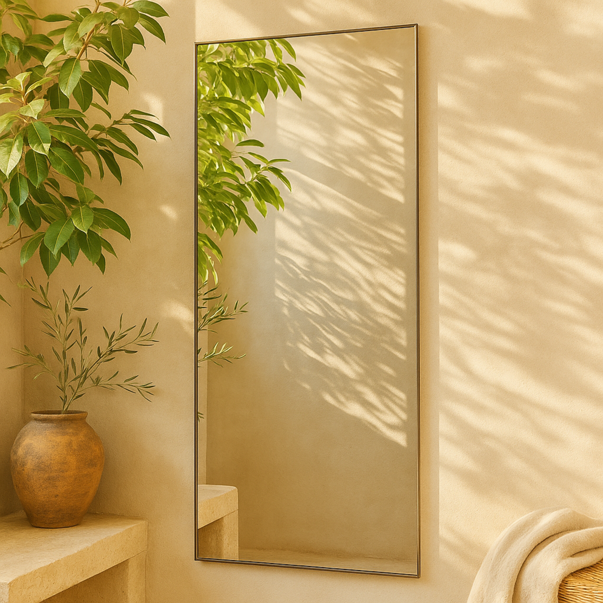 Wooden Minimalistic Room Wall Mirror with Thin Frame 18" x 1" x 36"