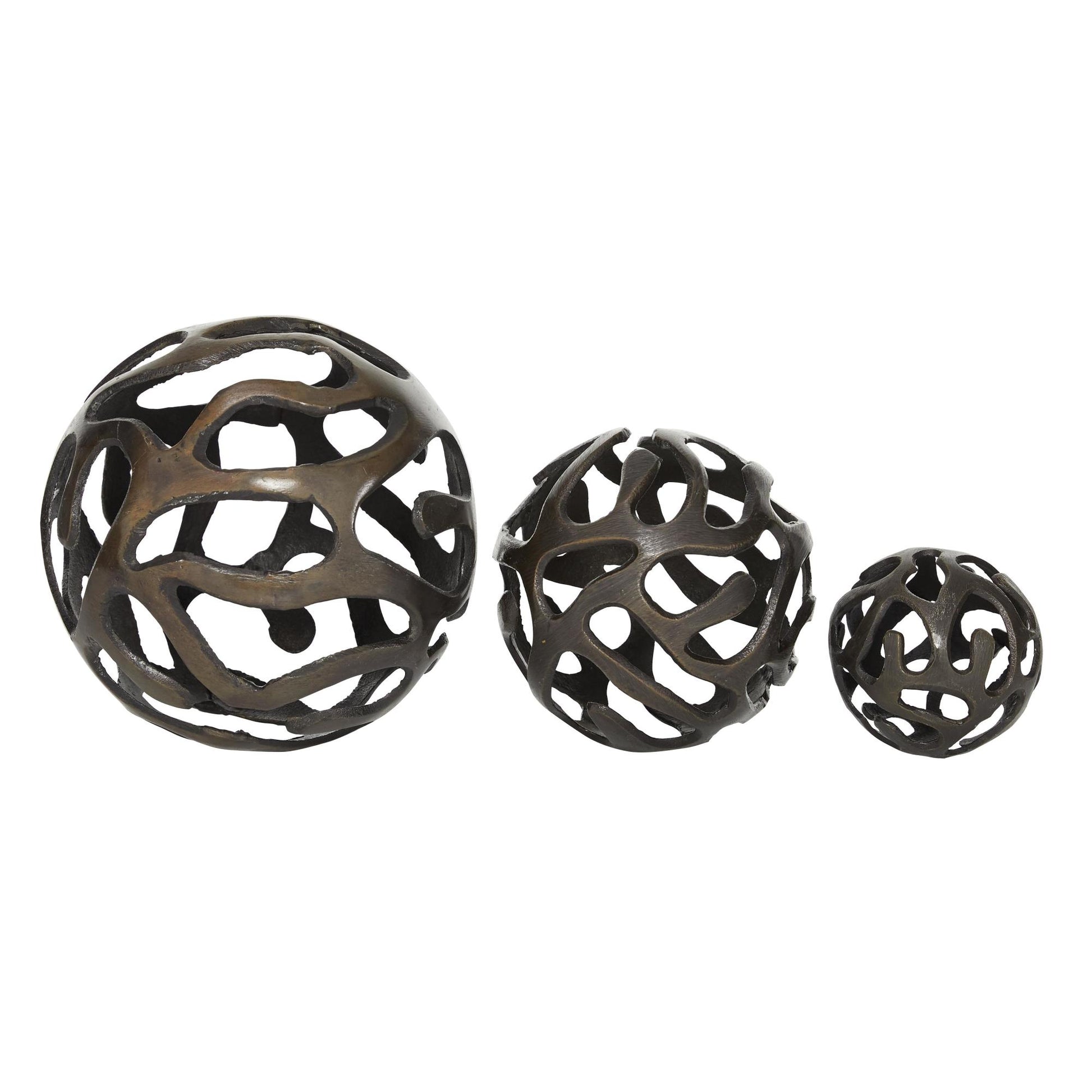 Set of 3 Geometric Aluminum Metal Decorative Sculpture Set of 3 8", 6", 4"W