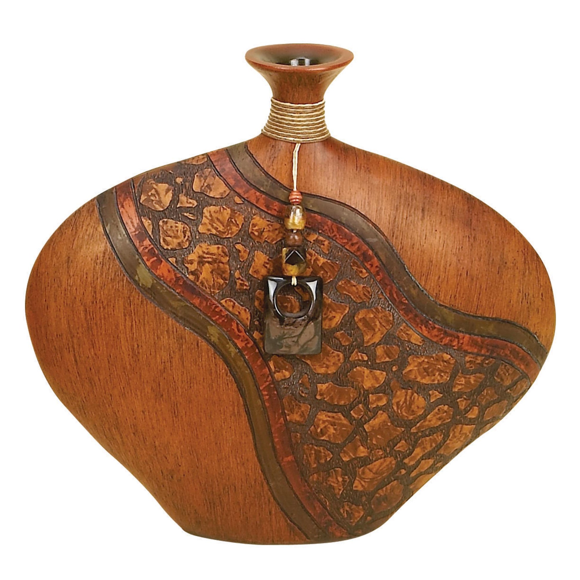 Abstract Brown Polystone Decorative Vase with Embossed Details