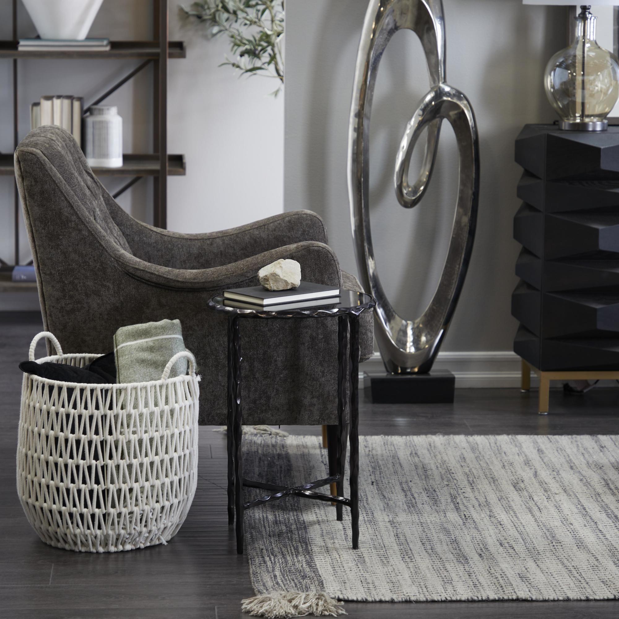 Aluminum Metal Side End Accent Table with Shaded Glass Top