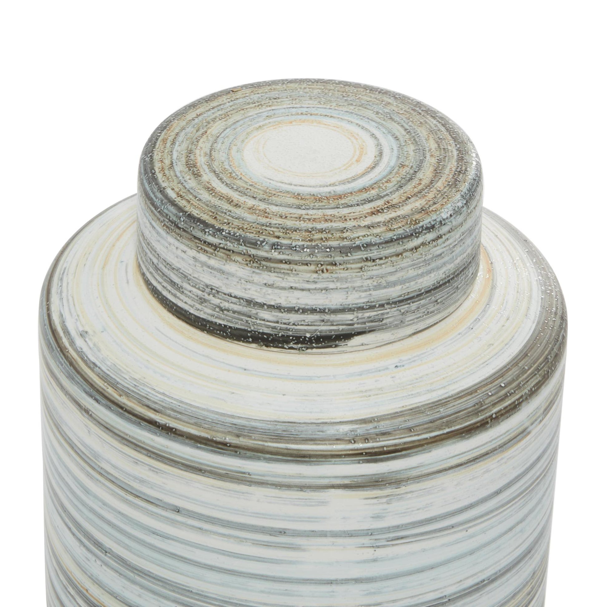 Set of 2 Gray Ceramic Striped Living Room Decorative Jars