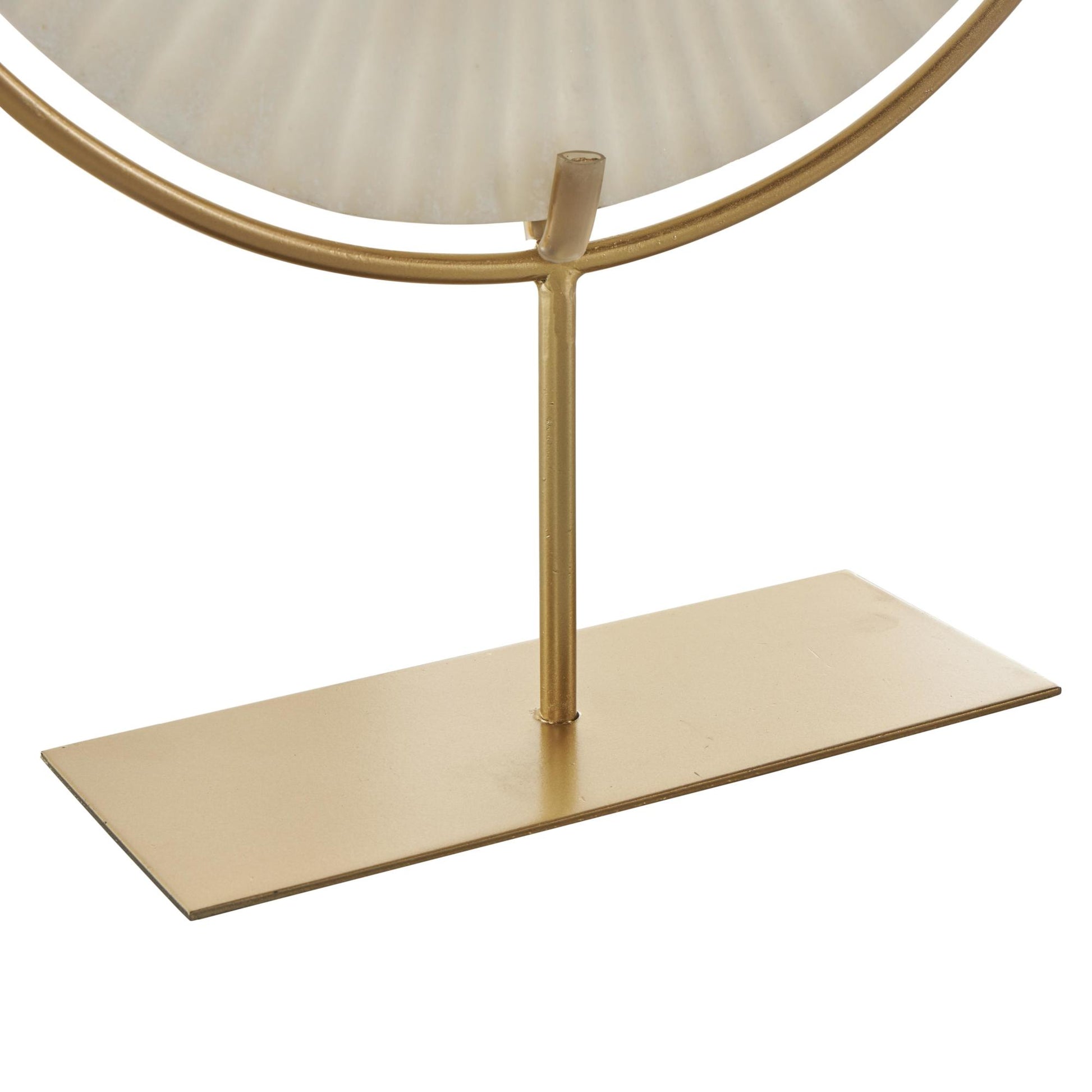 Starburst White Polystone Textured Round Disk Decorative Sculpture with Gold Stand